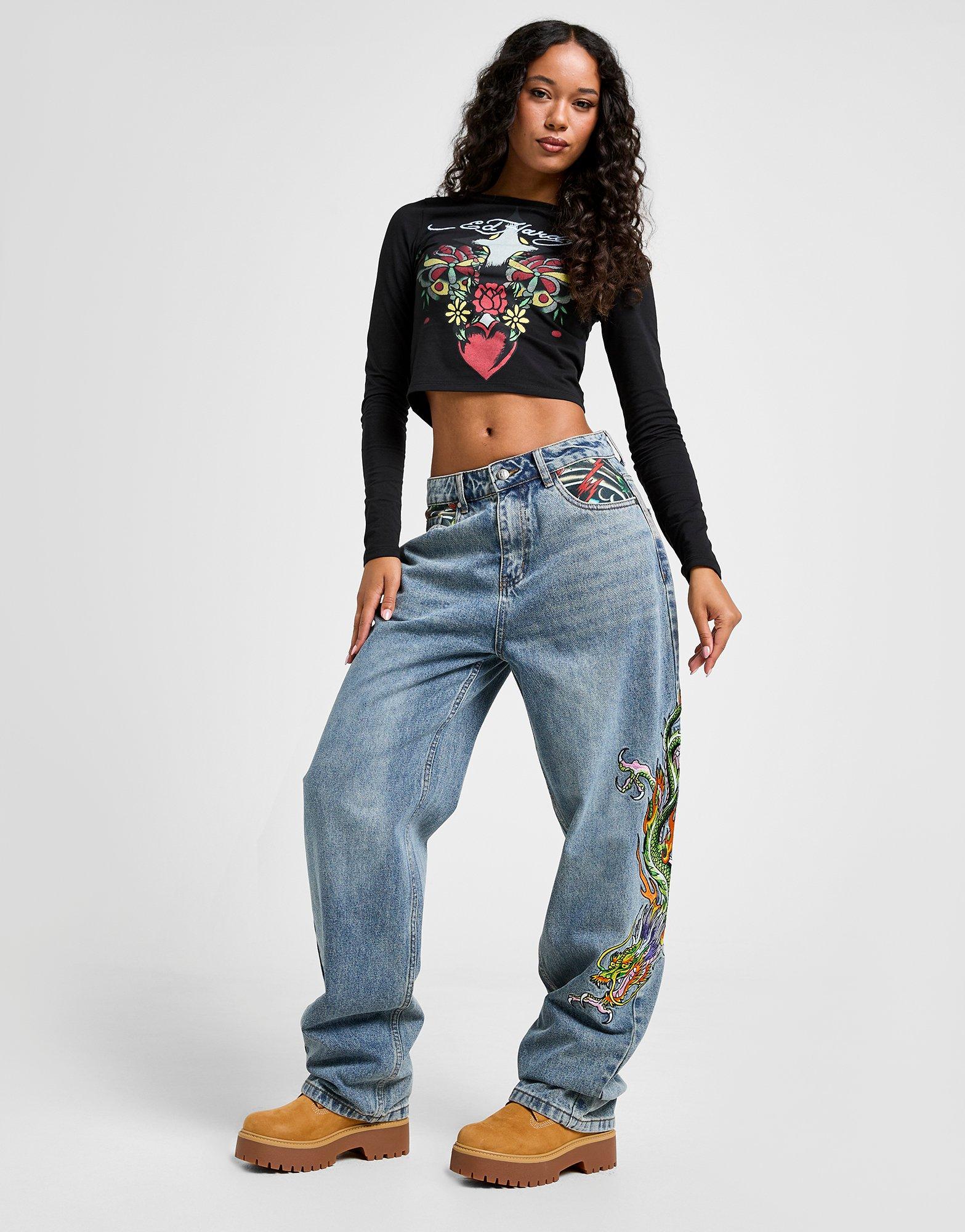 Ed Hardy Crawling Dragon Relaxed Jeans Damen