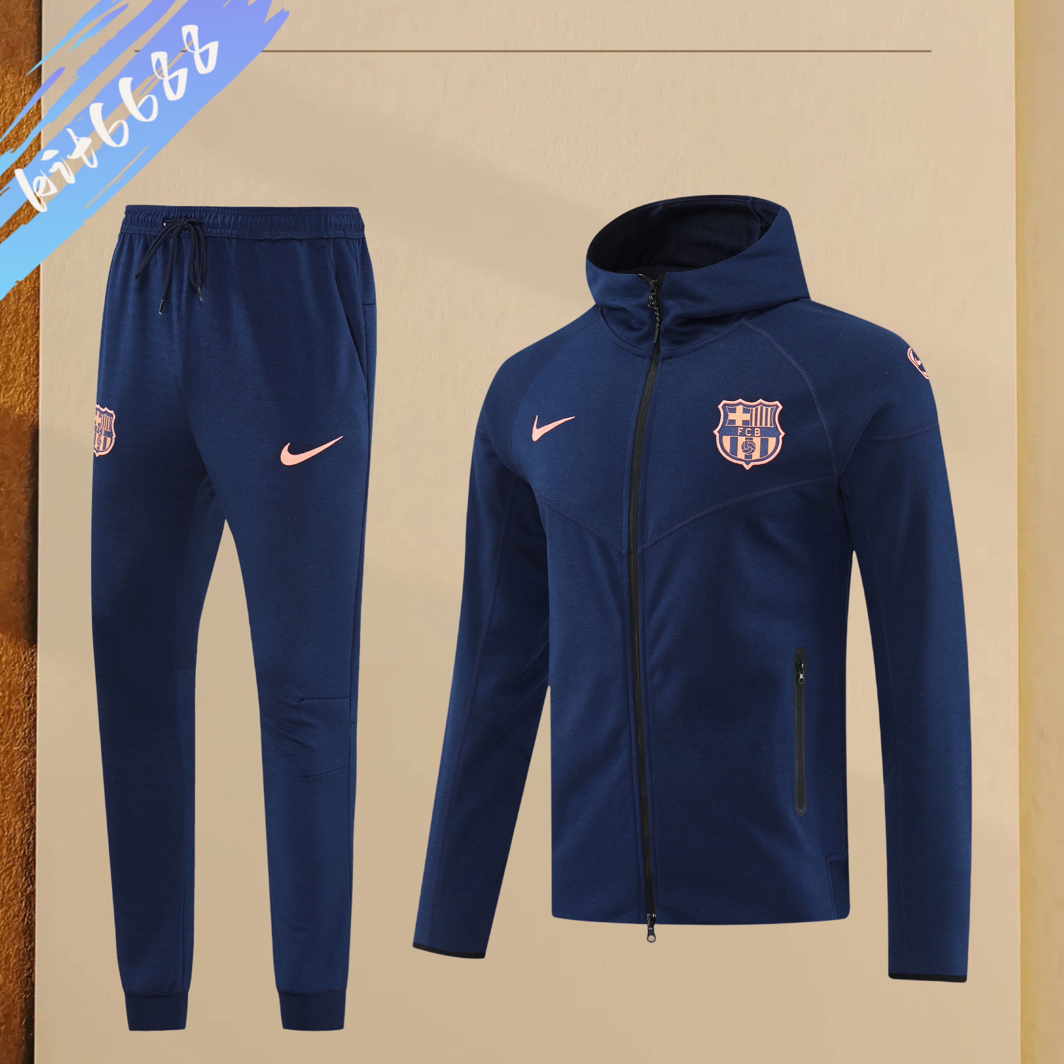 25/26 Barcelona hoodie Full Zipper Training Suit (Adult Set)