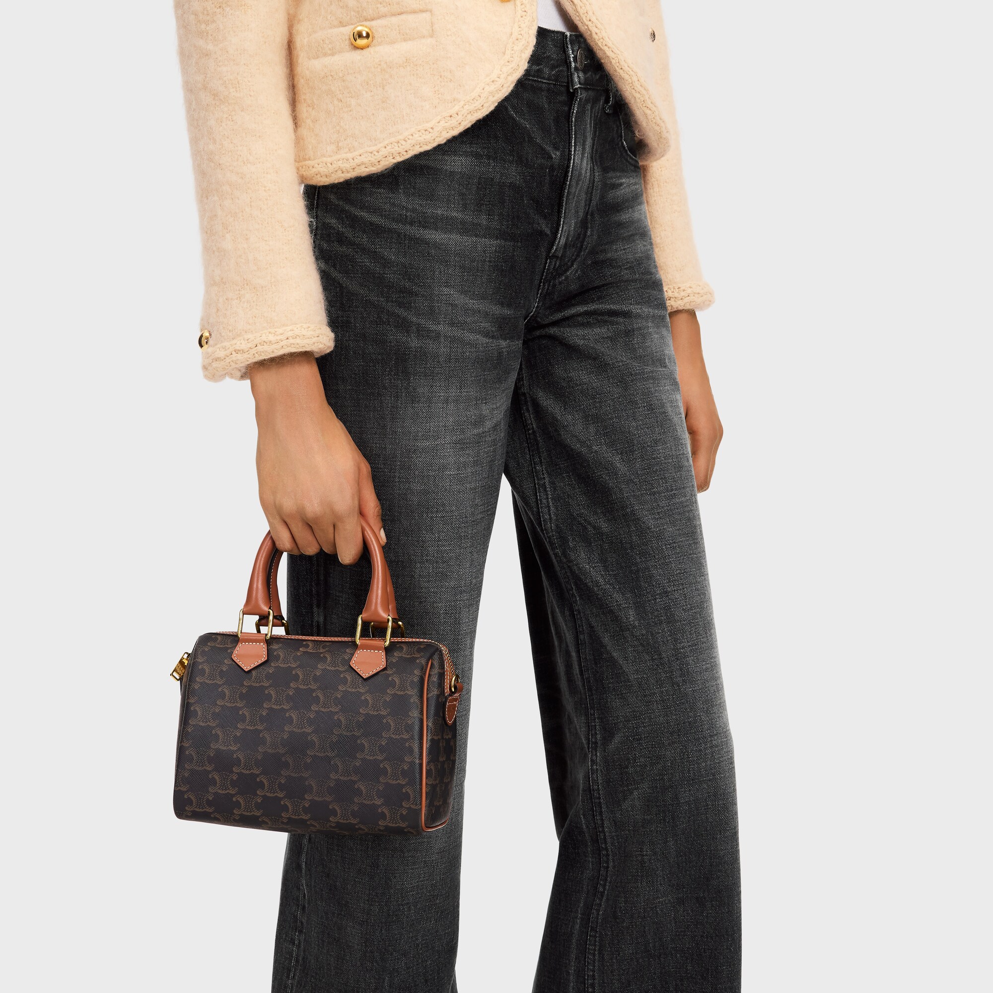SMALL BOSTON IN Triomphe Canvas and calfskin TAN