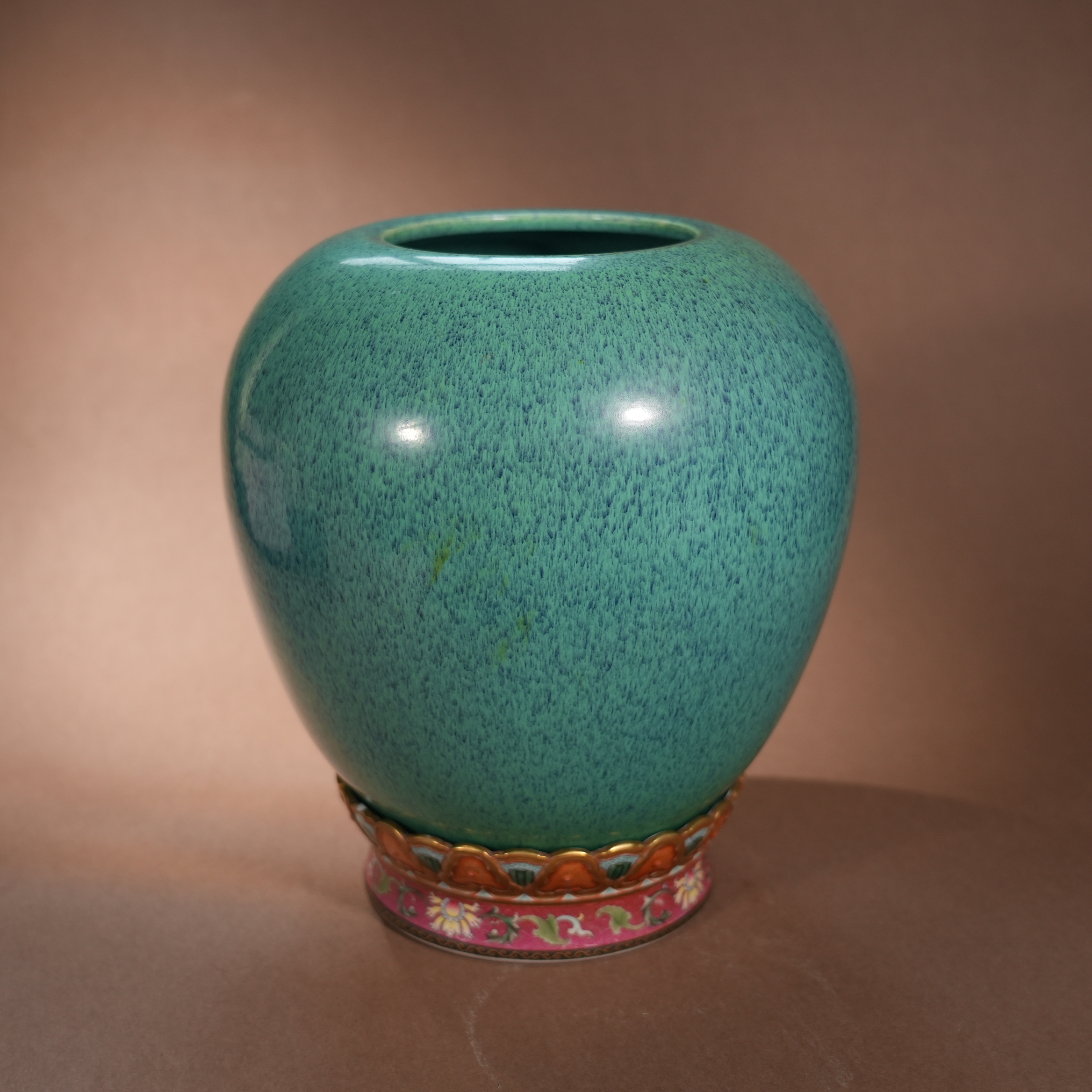 Ancient Chinese Famille Rose and Jun-Glazed Double Gourd Vase with Elephant Handles