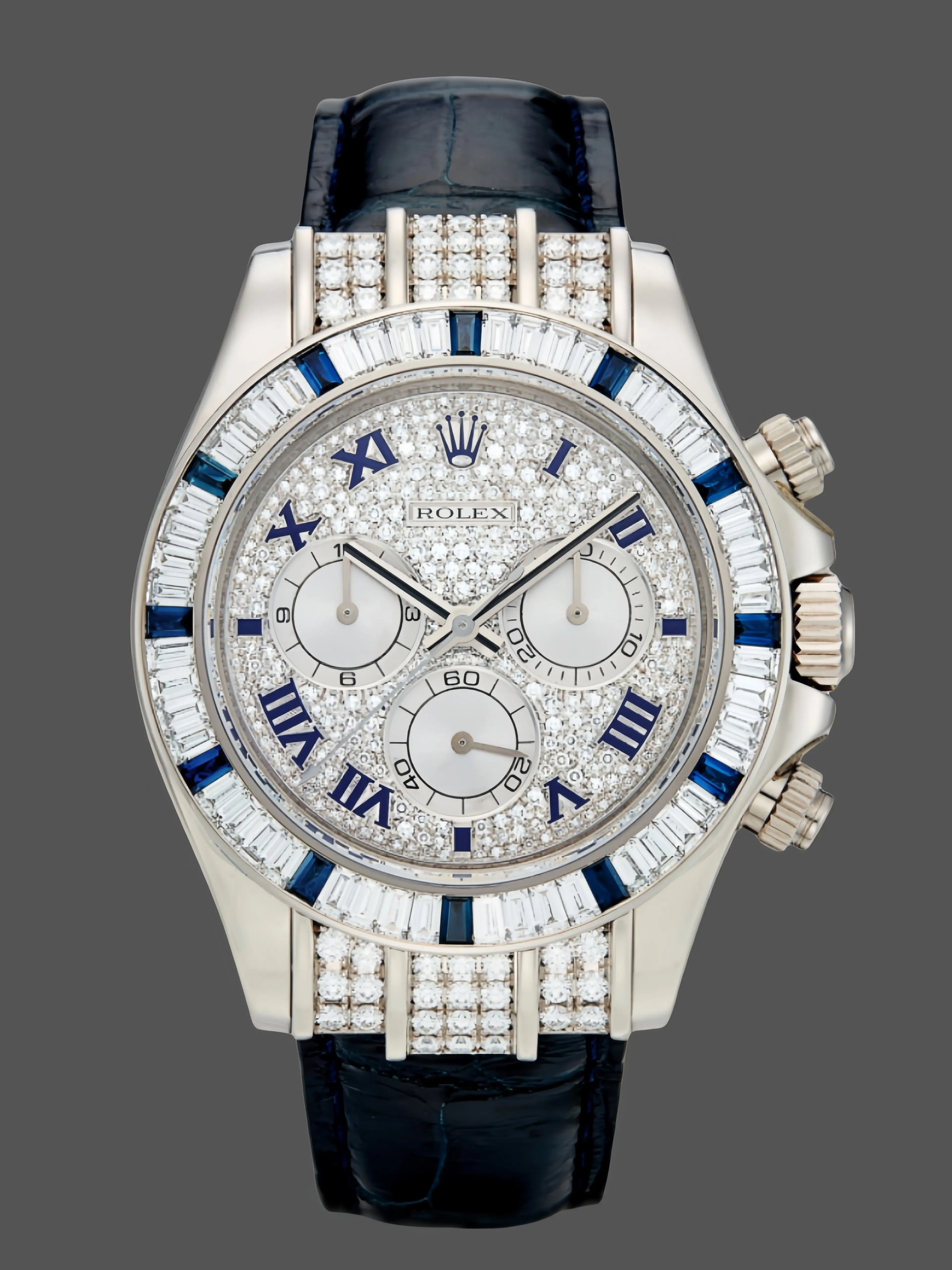 Rolex Daytona 116599 pave diamond dial Blue Leather Strap 40mm Mens Replica Watch