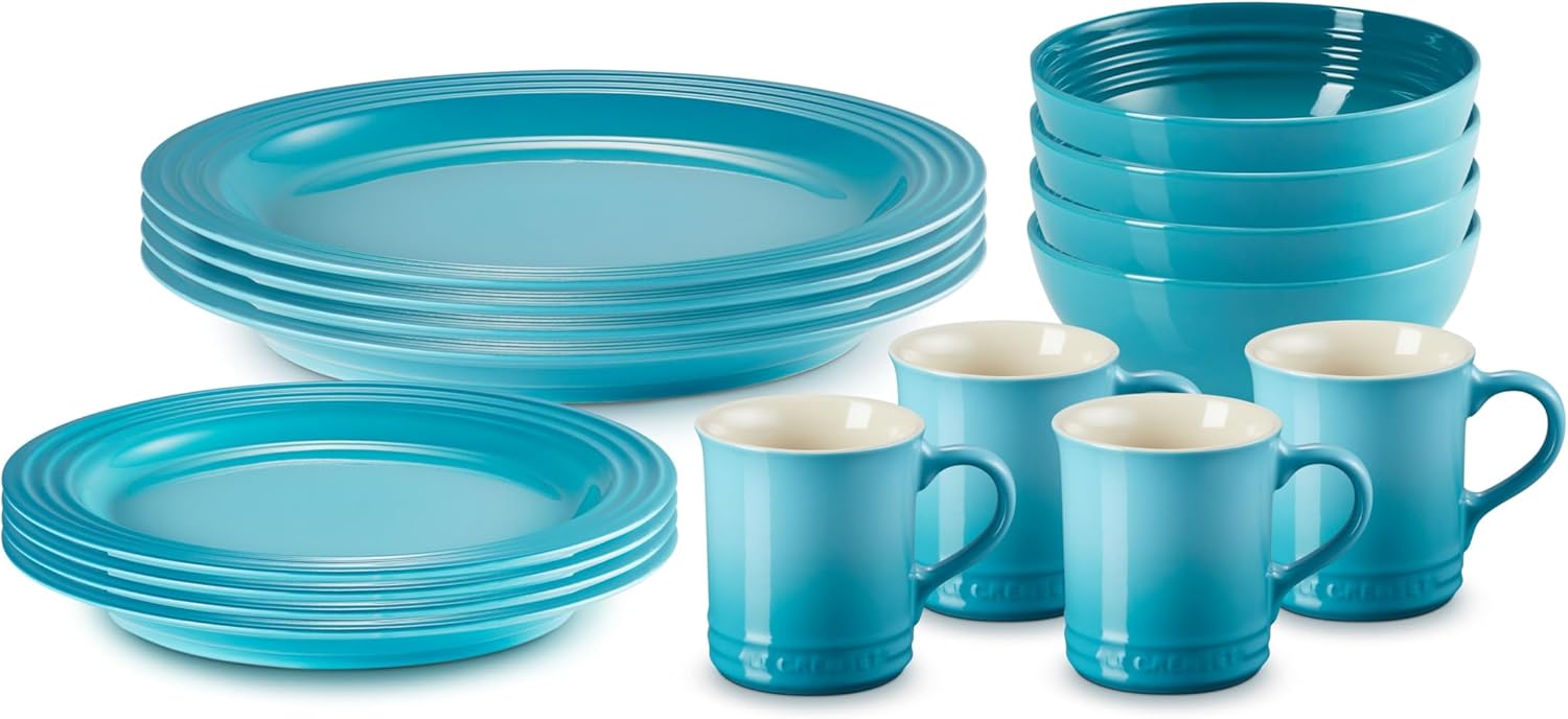 Le Creuset Stoneware Dinnerware Set. 16 pc.. Oyster