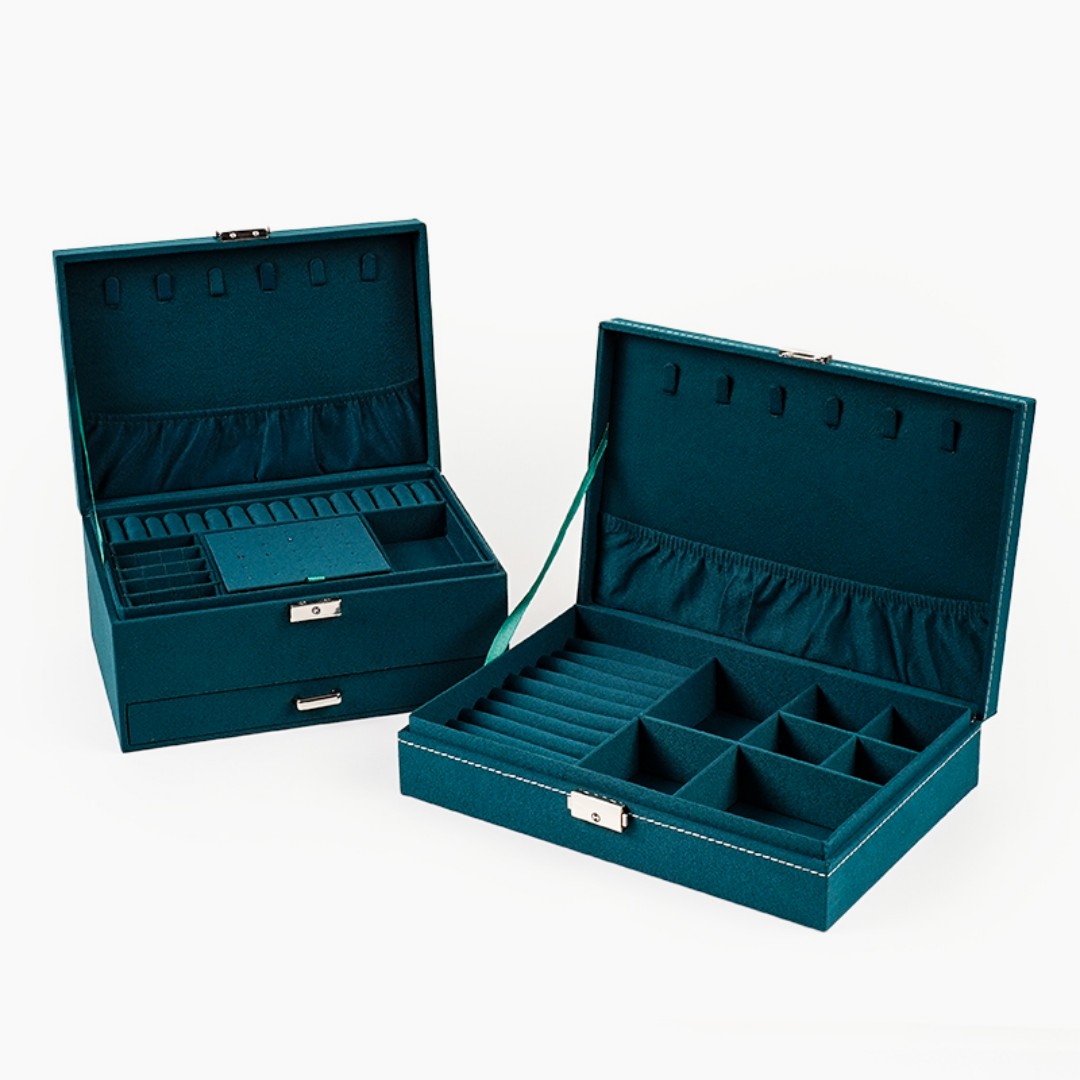Jewelry Box for Women, 2 Layers Large velvet Jewelry Organizer Storage Case with Removable Pad for Earrings -Darkgreen  custom logo