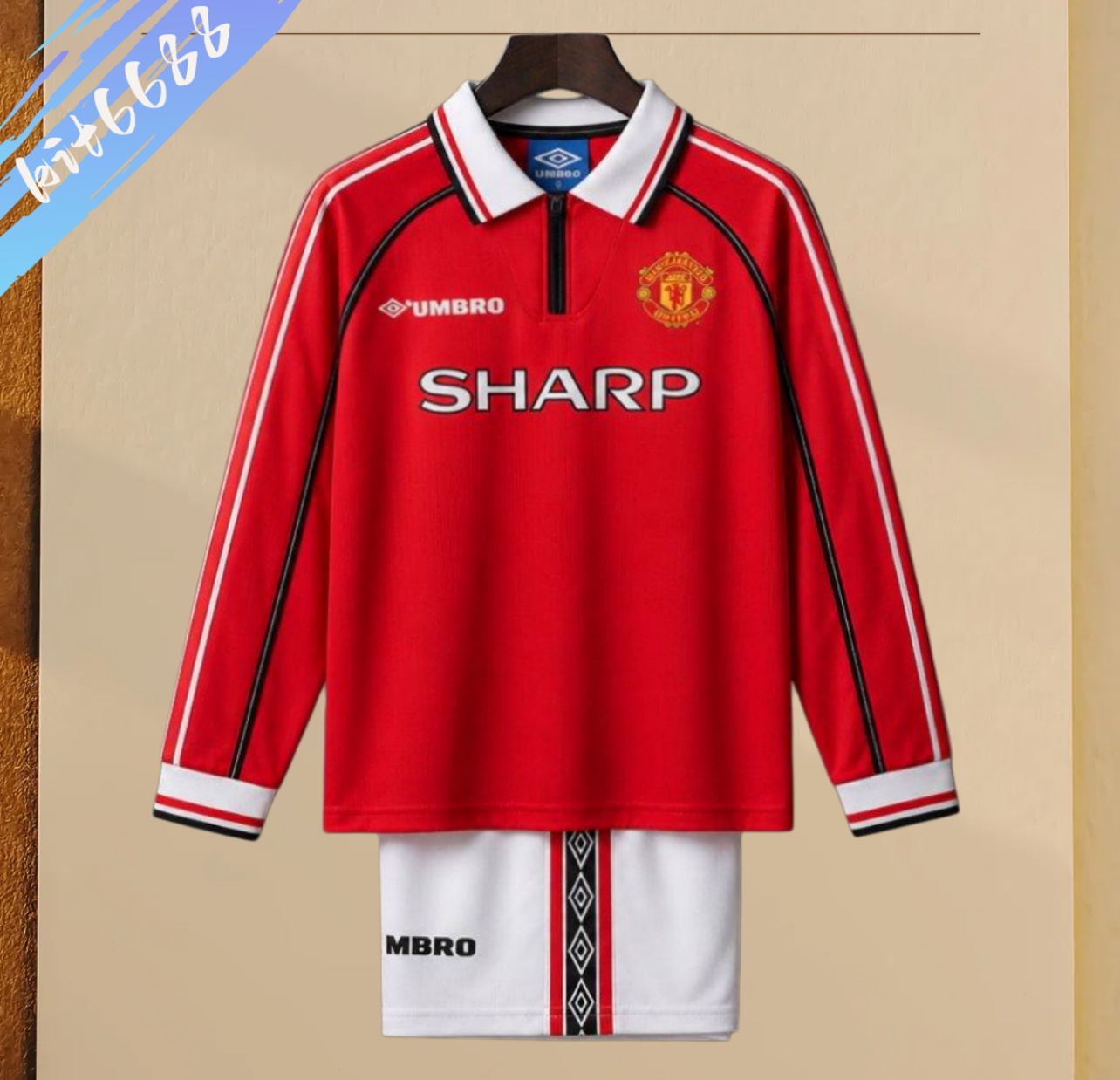 98/99 Manchester United home long sleeves Retro Football Soccer Kids Kit