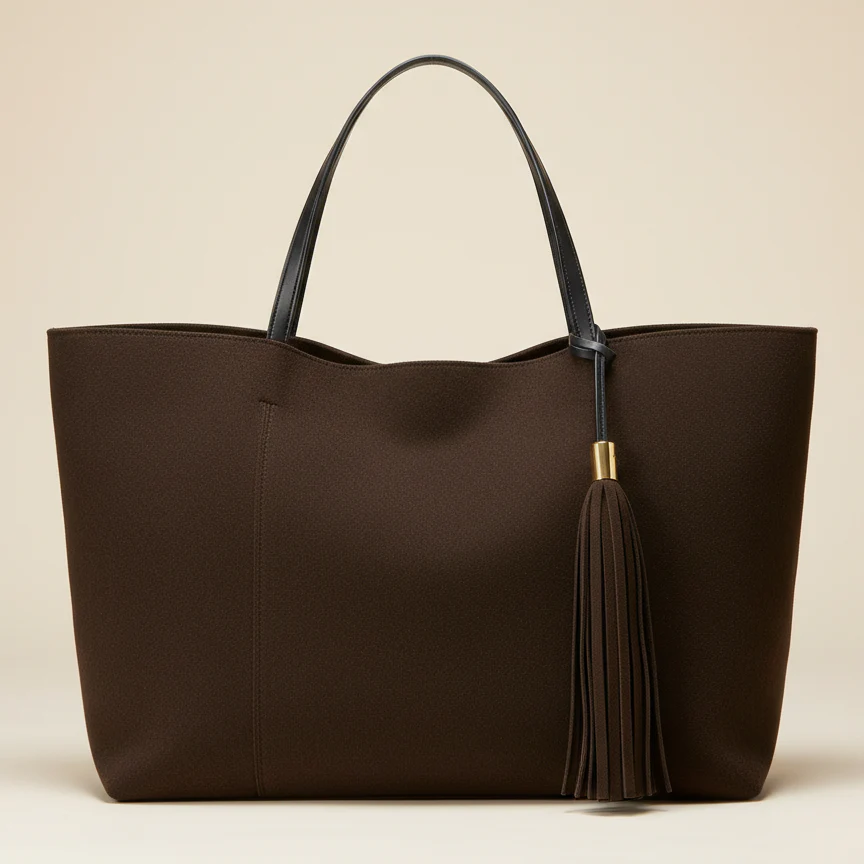 Dark Brown Felt Tote with Tassel