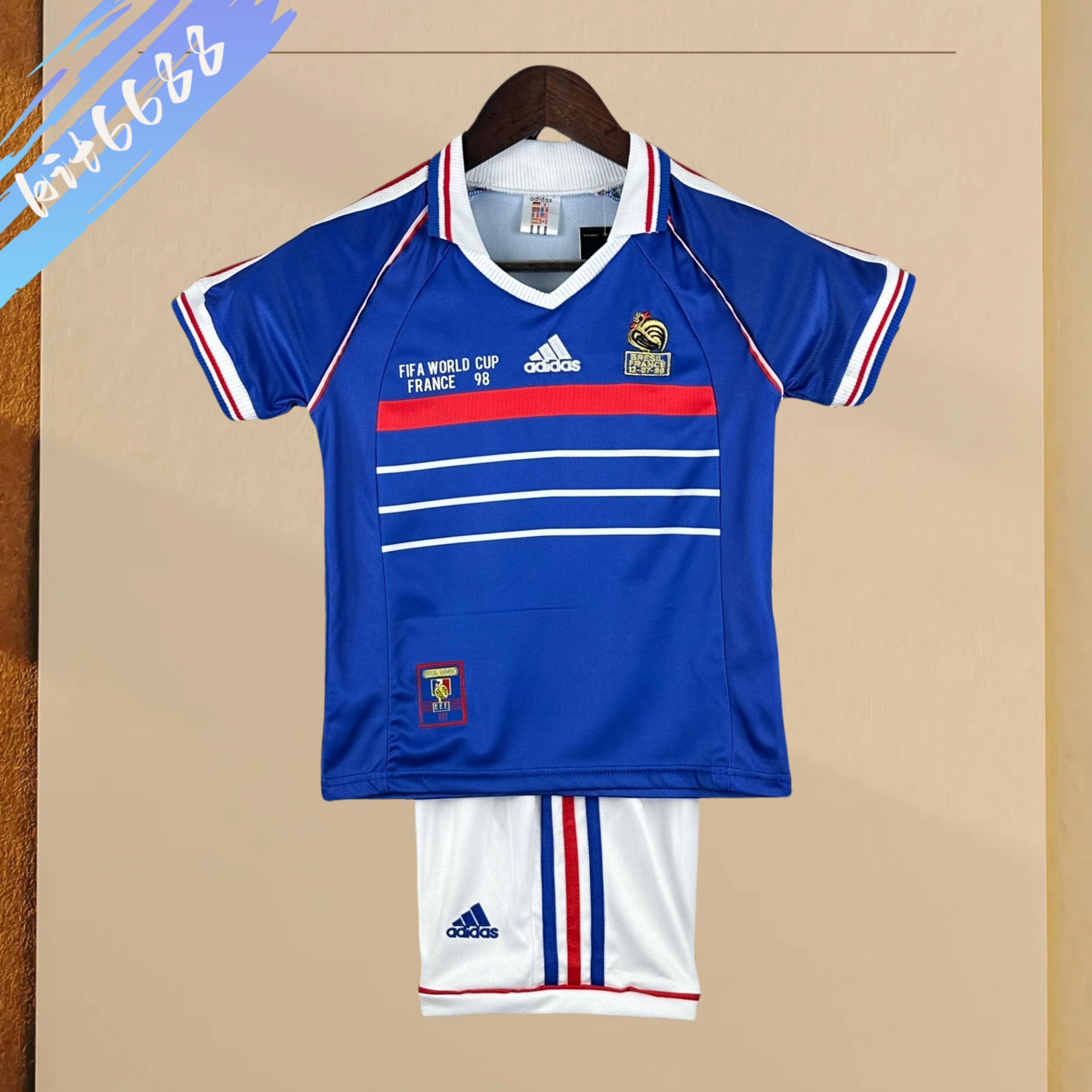 1998 France home Retro Football Shirt  Kids Kit