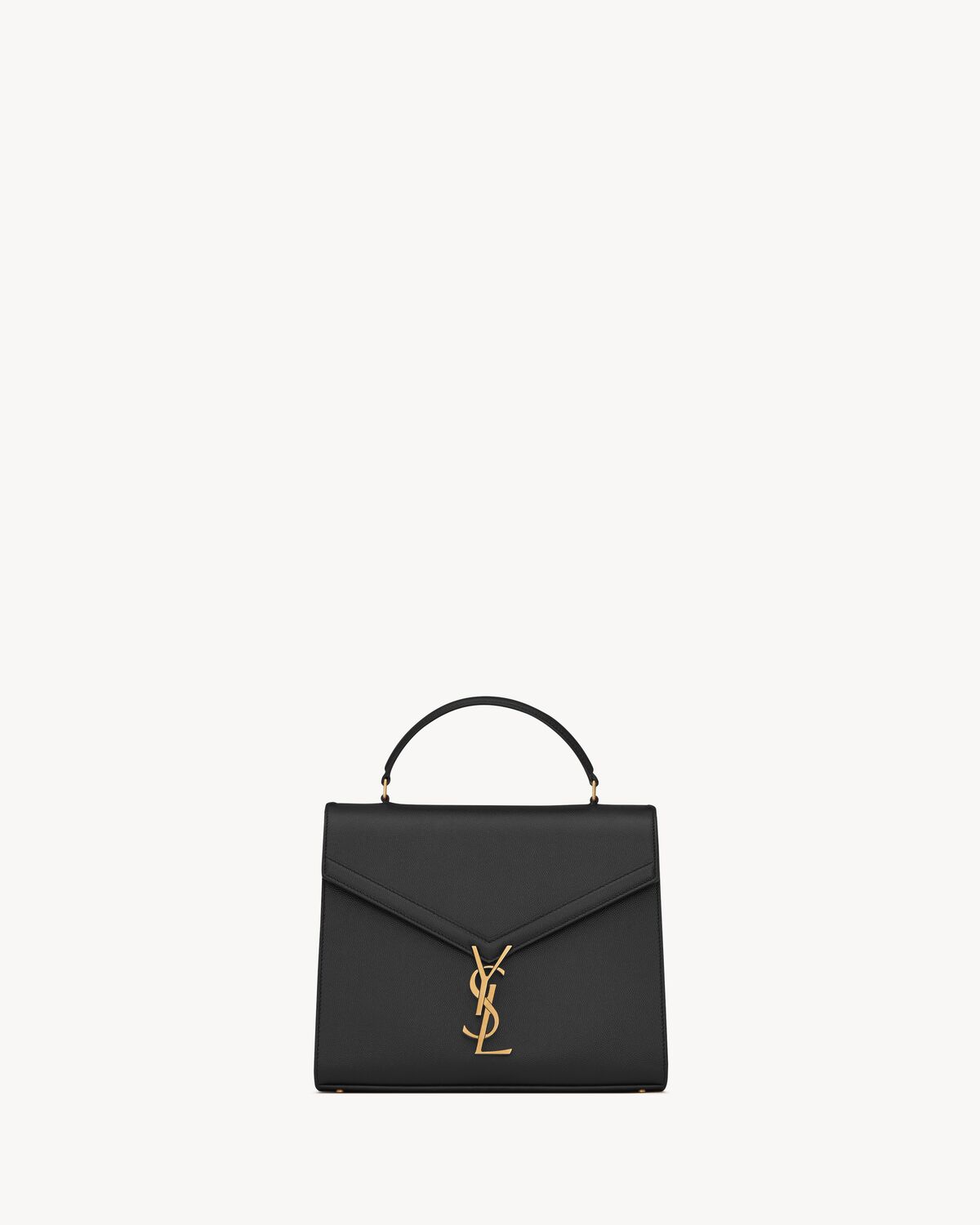 cassandra medium top handle bag in grain de poudre embossed leather BLACK