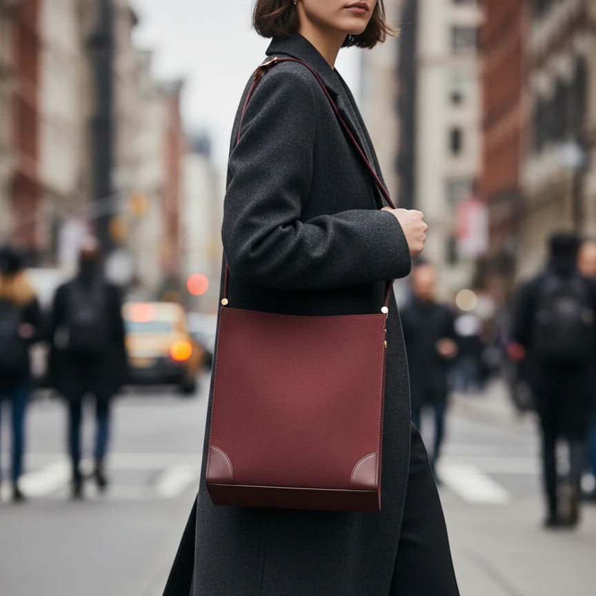 Burgundy Felt Vertical Tote