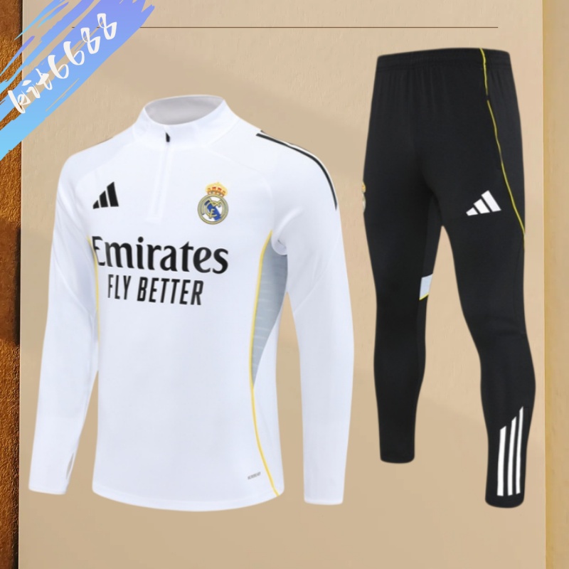 25/26 Real Madrid white Half Zip Training Kit (Adult Kids Kit)