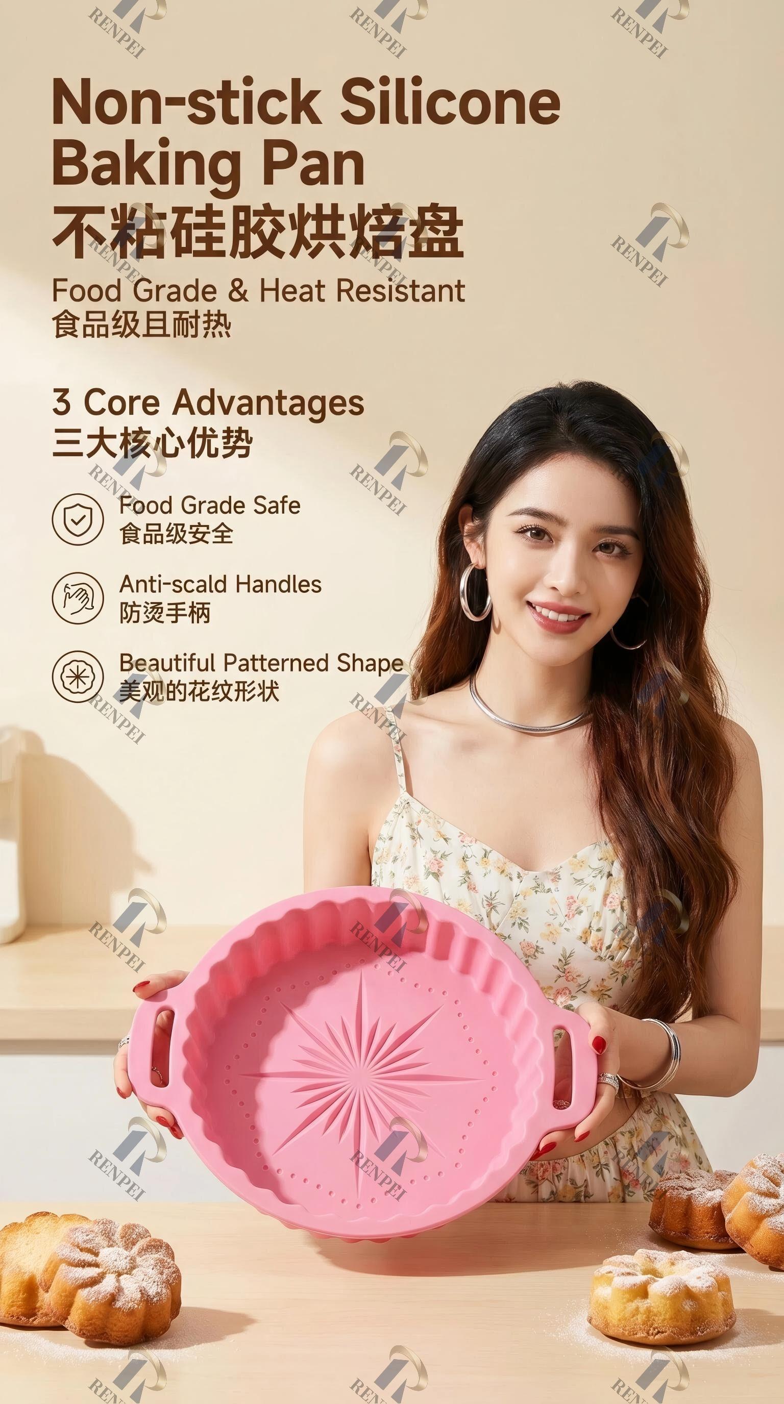 Non-Stick Silicone Baking Pan, Food Grade Cake Mold with Heat-Resistant Handles for Oven, BPA-Free