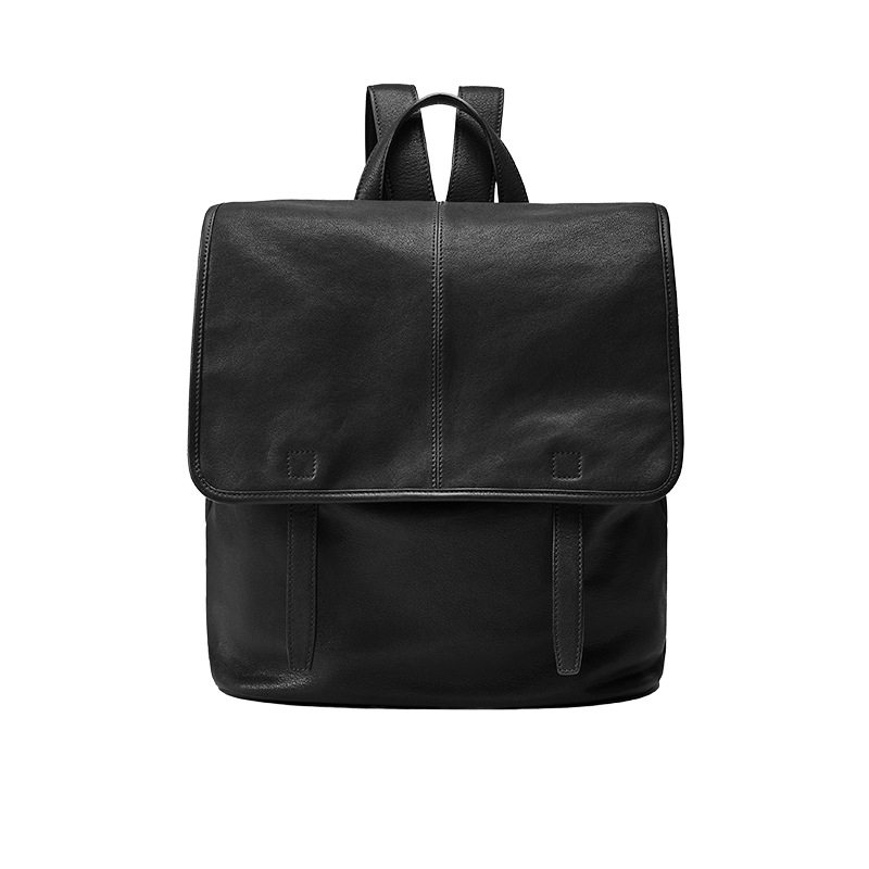 Minimalist Fold-Over Leather Backpack – Convertible Laptop Bag in Black