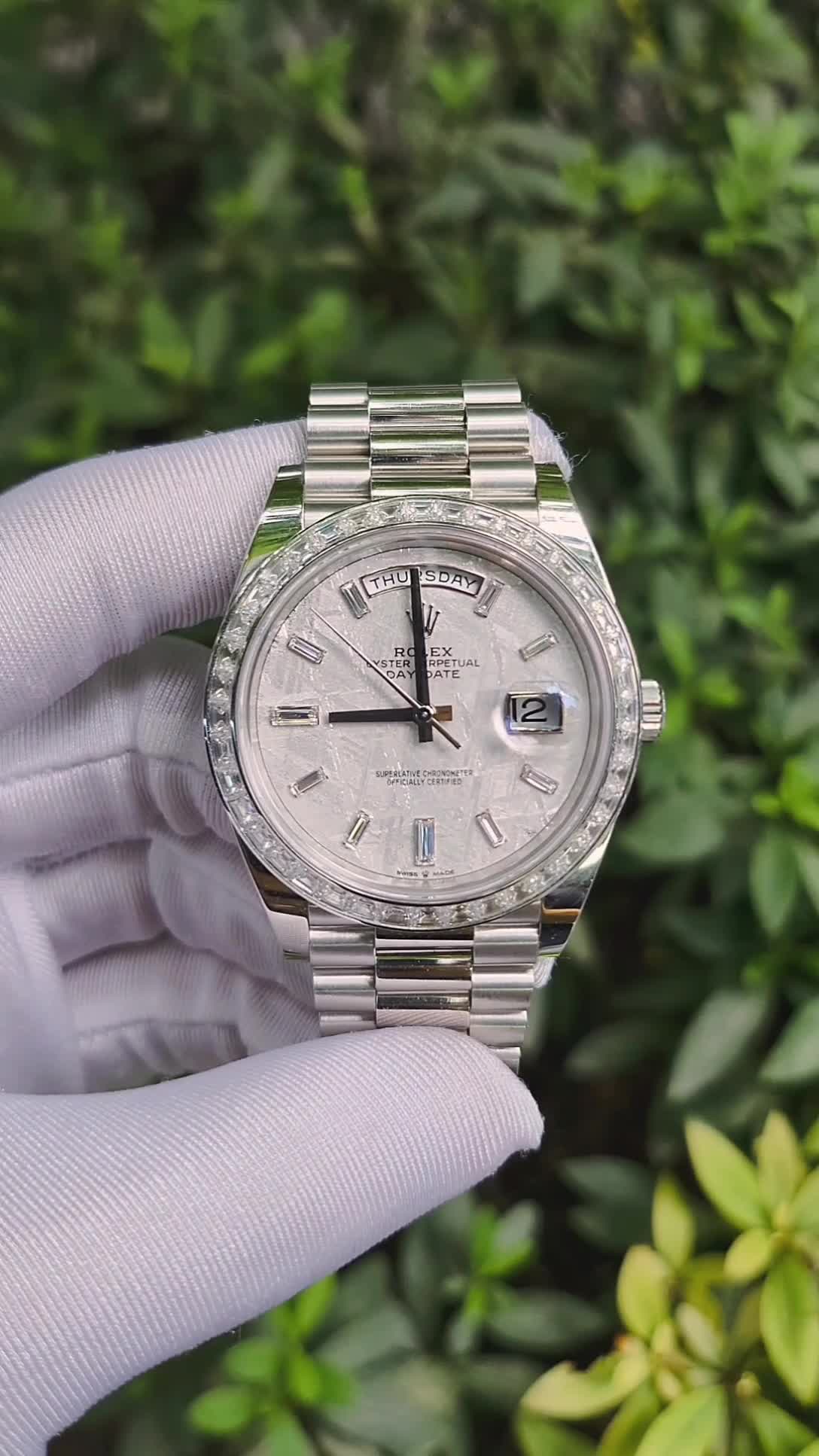 Rolex Day-Date 40 Platinum Meteorite Diamond Dial Diamond Bezel Men's Watch M228396TBR-0027