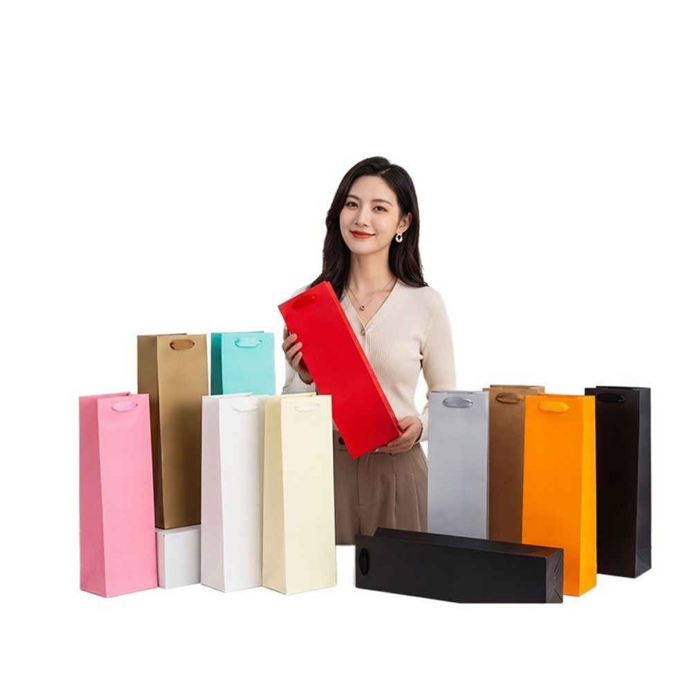 In Stock Thick White Card Wine Paper Bag, Single & Double Bottle Wine Gift Bag, Multi Color Portable Packaging Bag For Gifting Wholesale