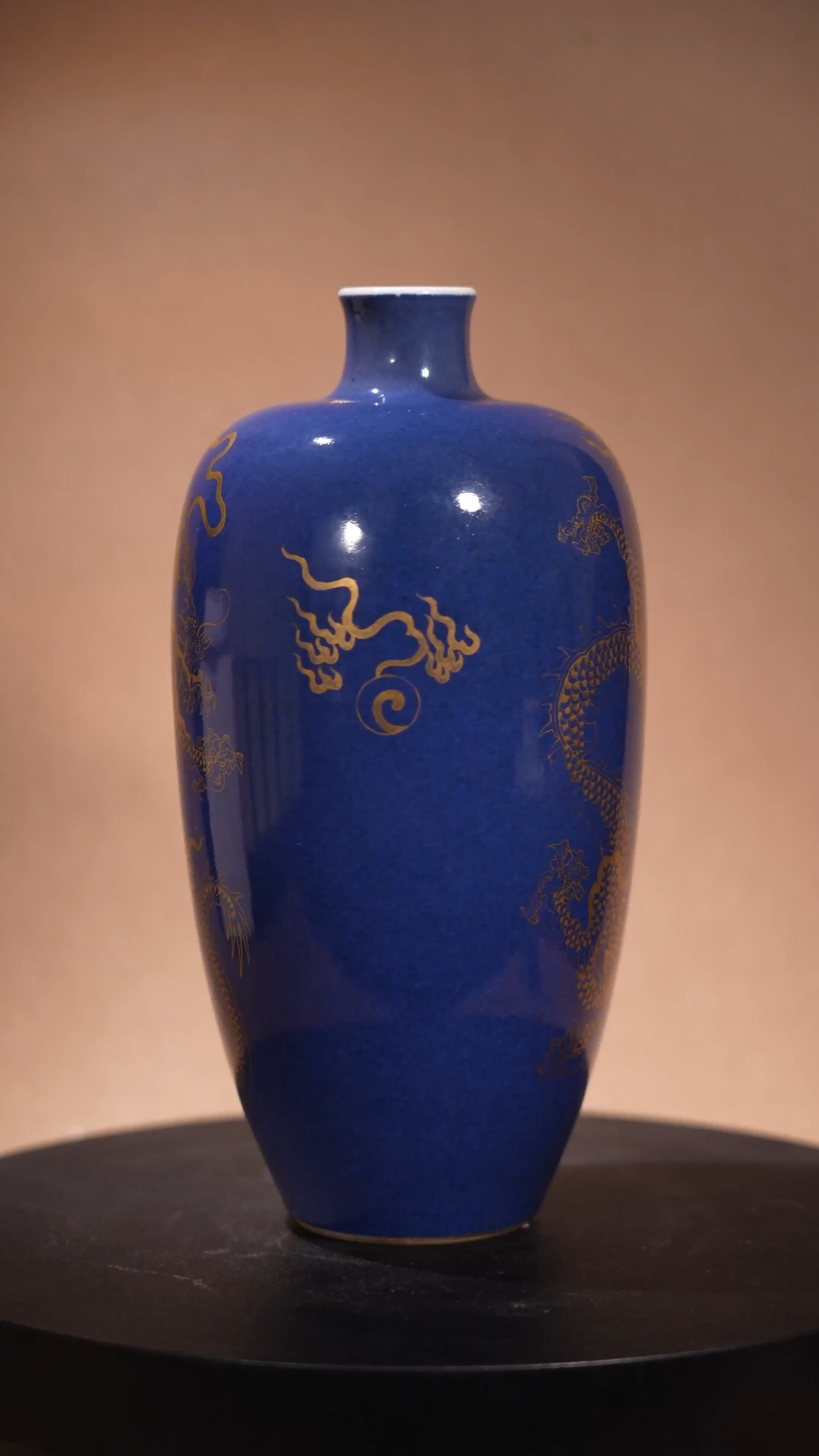 Ancient Chinese Powder Blue Glaze Gilded Dragon Porcelain Vase