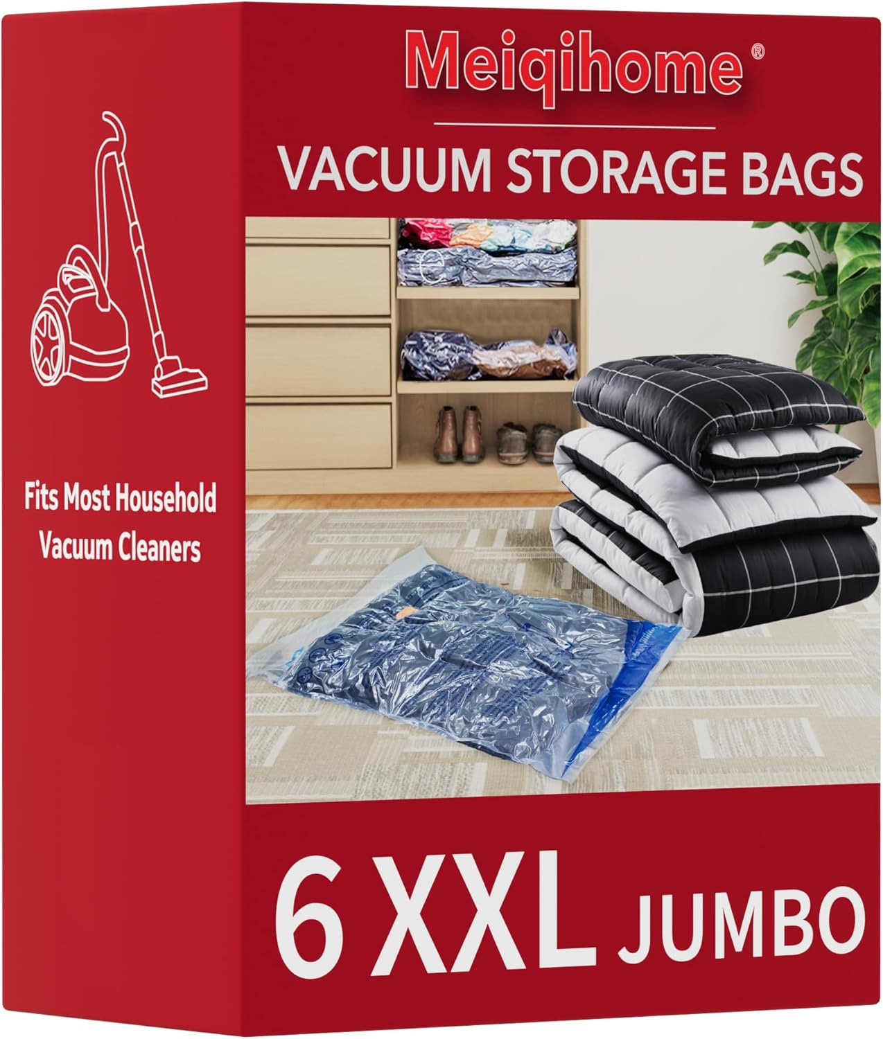MEIQIHOME Juego de 16 Bolsas de Vacío con Bomba Eléctrica – 4J/4G/4M/4P – Bolsas de Compresión para Ropa, Ideal para Mudanza y Viaje