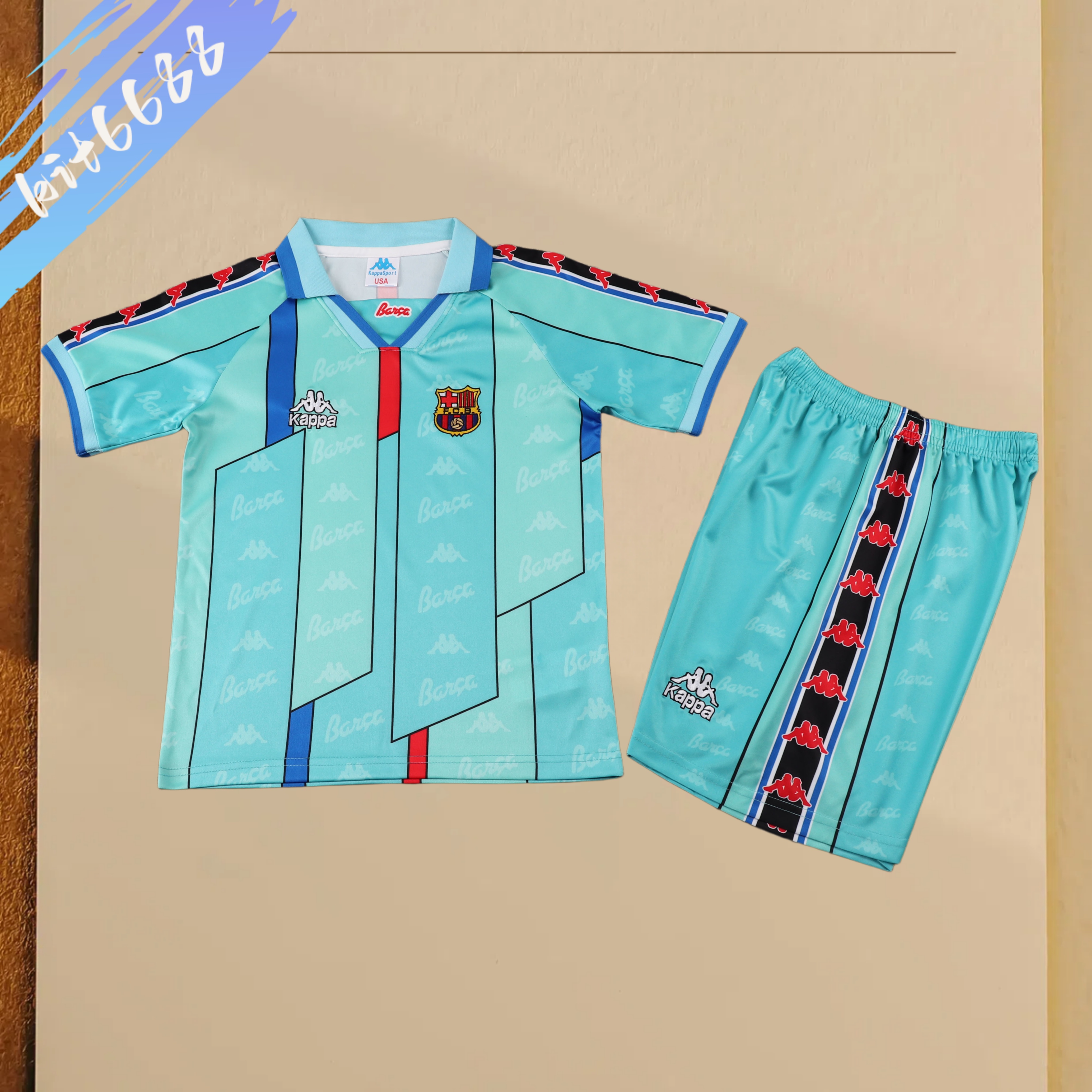 1996/1997 Barcelona Away Retro Football Shirt (Kids Kit)