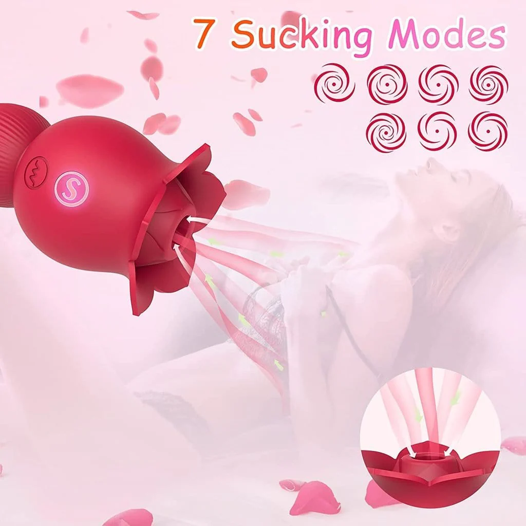 Mlovexy - Rose Sucking and Tongue Vibrator 2 in 1 Rose Toy