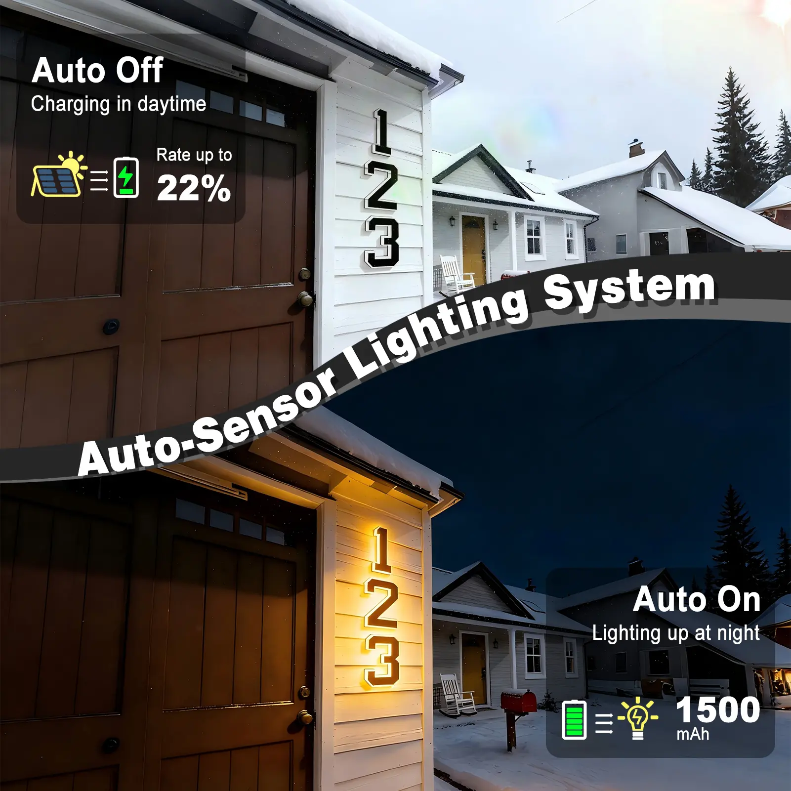 9 Inch Solar Lighted House Numbers for Outside, Light Up Waterproof LED Address Numbers Signs for Houses, Large Personalized Illuminated Exterior Modern House Numbers Light
