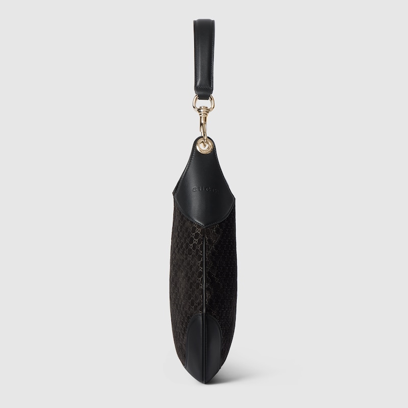 Gucci B medium shoulder bag Black micro GG embossed suede