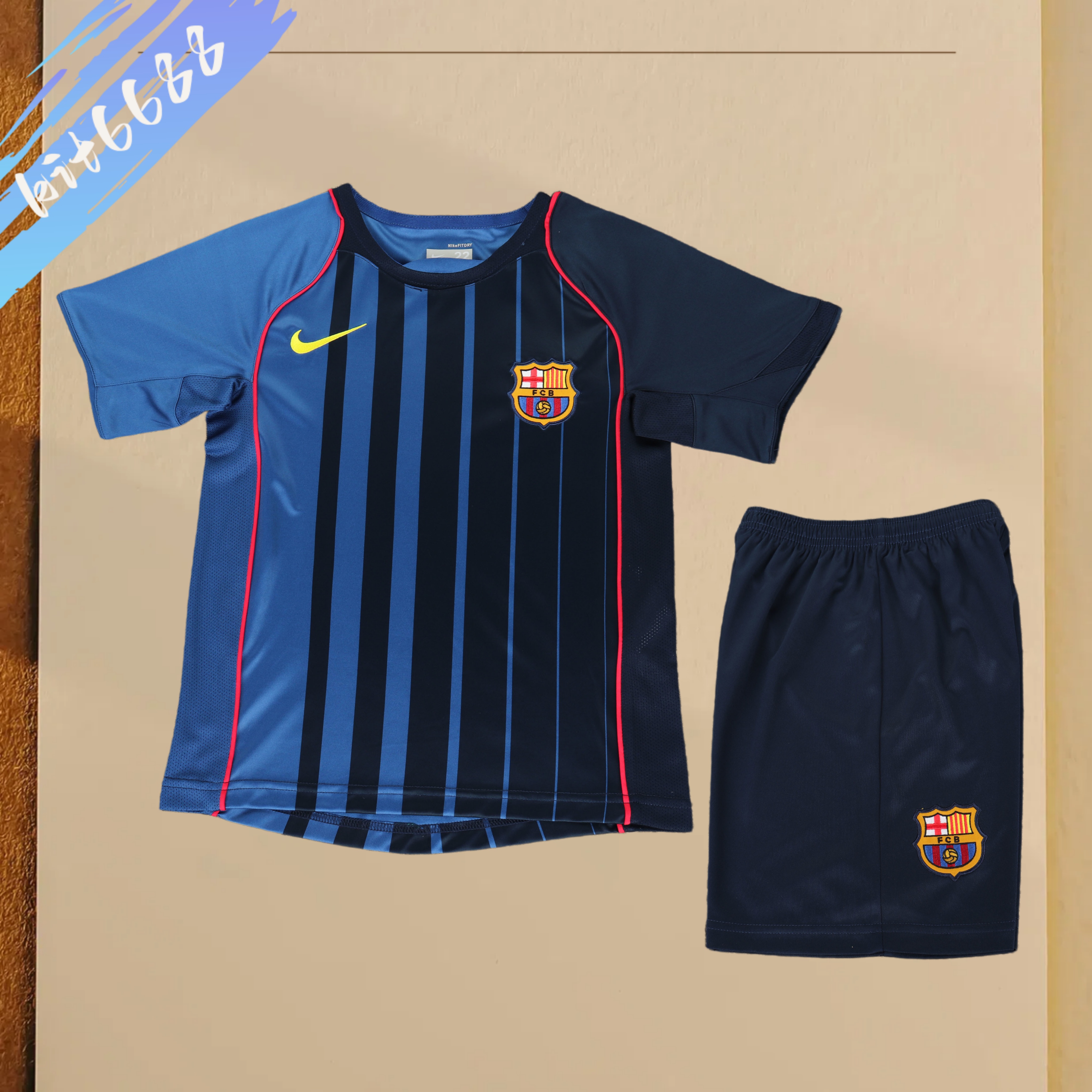 2004/2005 Barcelona Away Retro Kids Kit(Kids Kit)