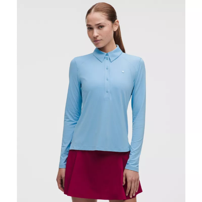 Quick-Dry Long-Sleeve Polo Shirt Straight Hem