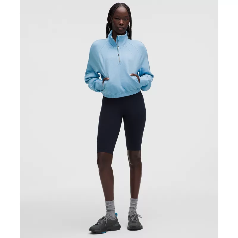 Scuba Cropped Funnel-Neck Half Zip Waffle