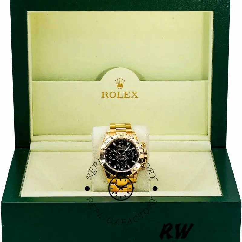 Rolex Daytona 116528 Black Dial Yellow Gold 40mm Mens Replica Watch