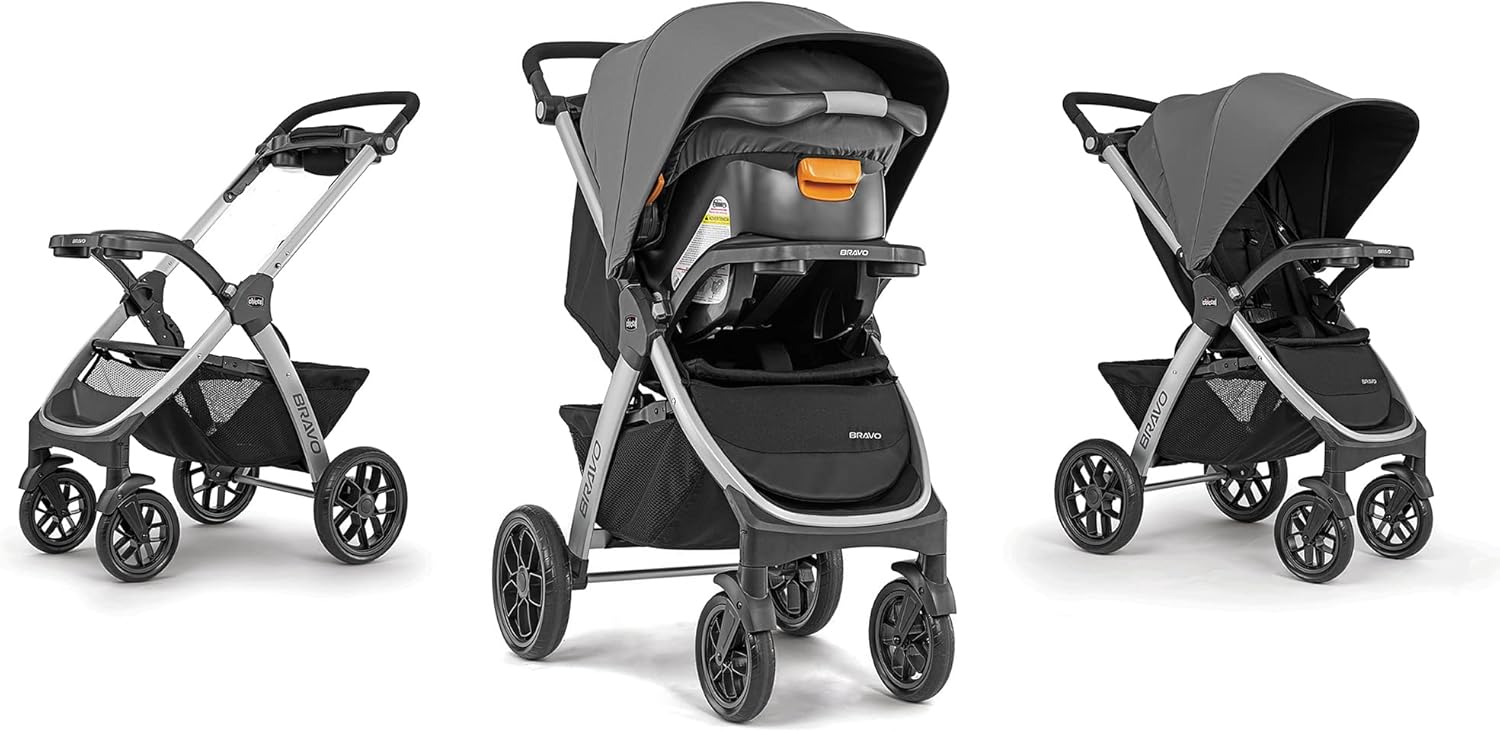 Chicco Bravo 3-in-1 Trio Travel System. Bravo Quick-Fold Stroller with KeyFit 30 Infant Car Seat and Base. Car Seat and Stroller Combo. Camden/Black & Grey