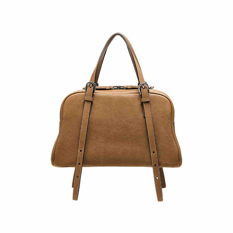 Structured Leather Satchel Tote – Top Handle Bag with Adjustable Straps in Camel Brown