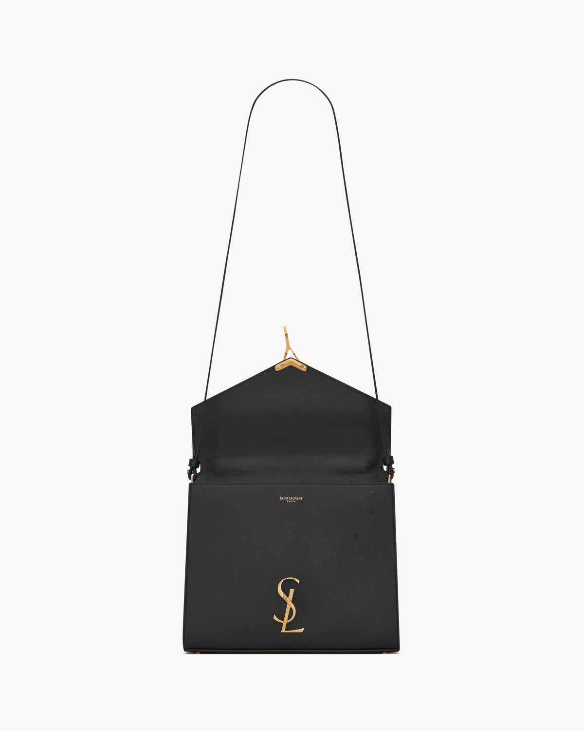 cassandra medium top handle bag in grain de poudre embossed leather BLACK