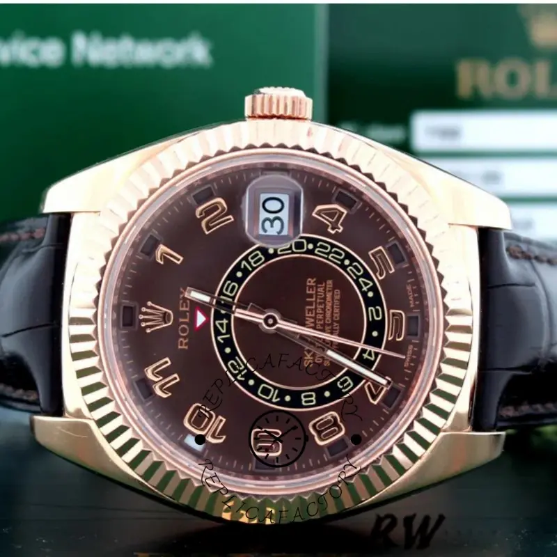 Rolex Sky-Dweller 326135 Chocolate Arabic Sunray Brown Dial 42MM Mens Replica Watch
