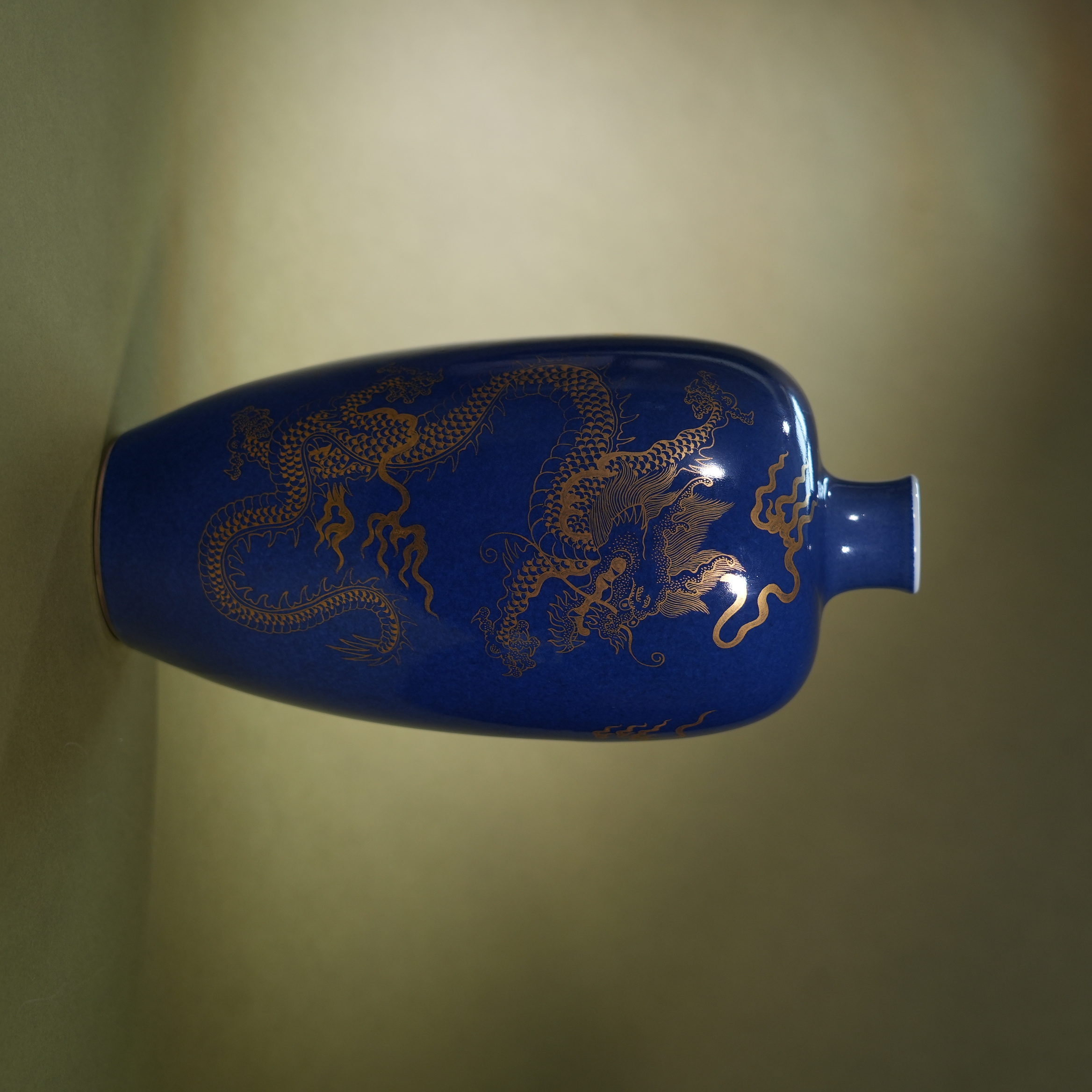 Ancient Chinese Powder Blue Glaze Gilded Dragon Porcelain Vase