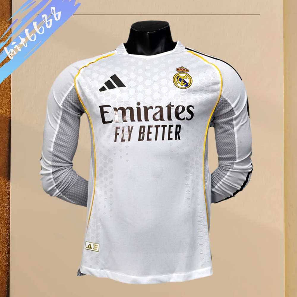 2025/2026 Real Madrid Home Long Sleeve Football Shirt (Player Edition）