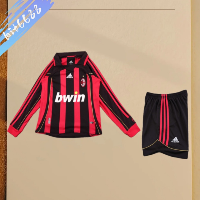 2006/2007 AC Milan home long sleeves Retro Football Jersey (Kids Kit)