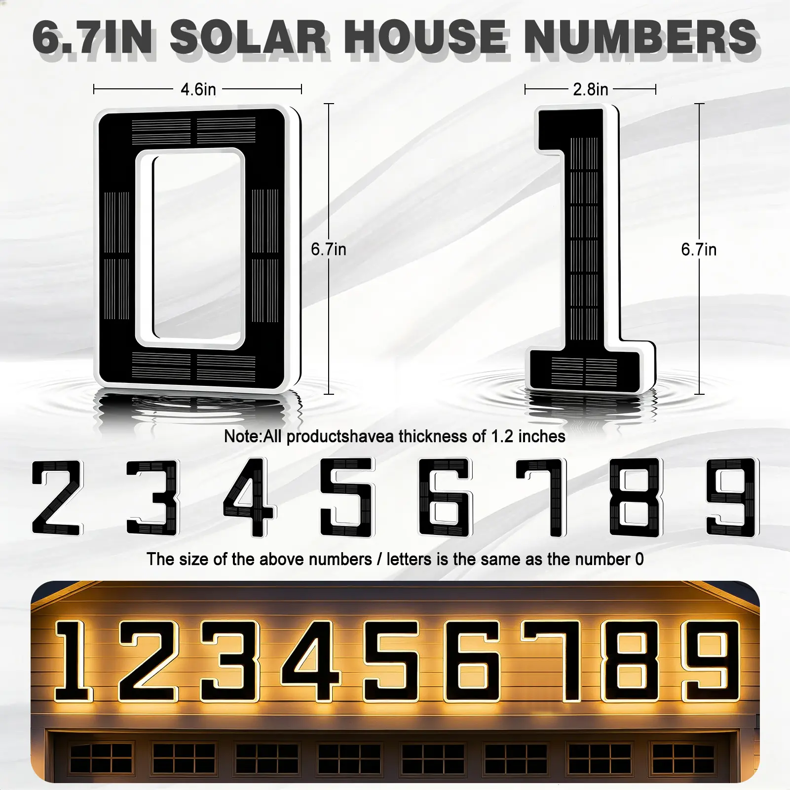 6.7 Inch Solar Lighted House Numbers for Outside, Light Up Waterproof LED Address Signs for Houses, Backlit Illuminated Exterior Modern House Numbers Light