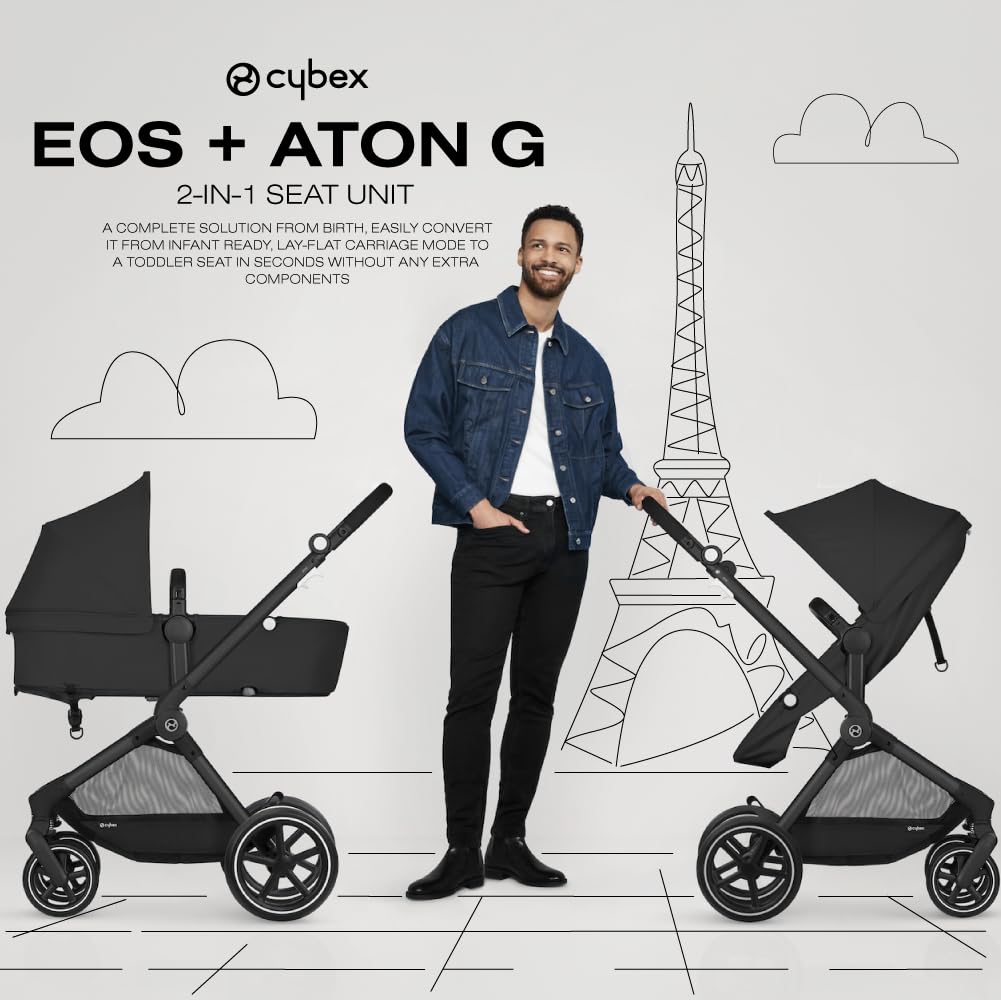 Cybex EOS 5-in-1 Travel System Stroller + Lightweight Aton G Infant Car Seat. Seashell Beige