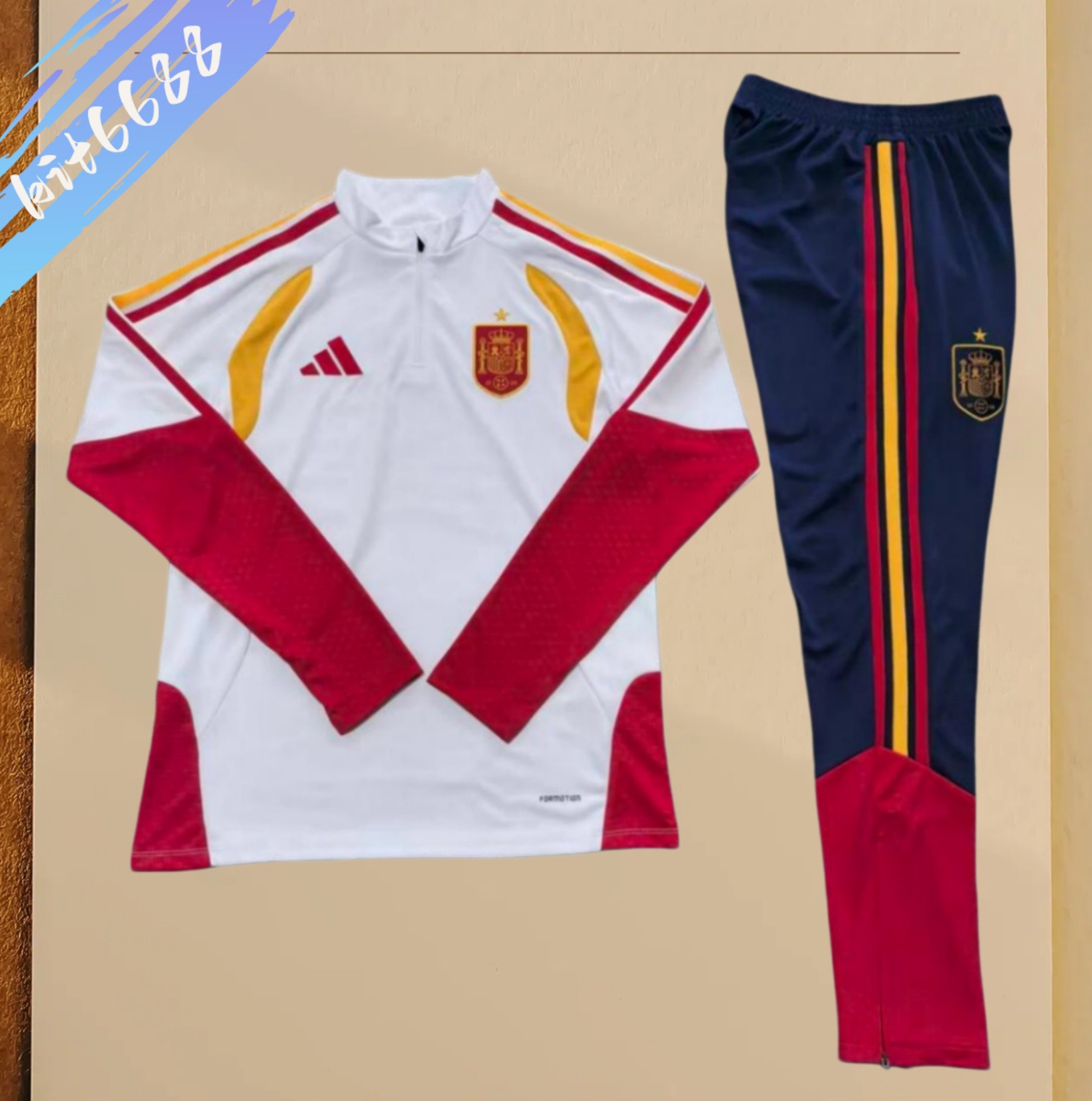 26/27 Spain white Half Zip Training Kit (Adult Kids Kit)