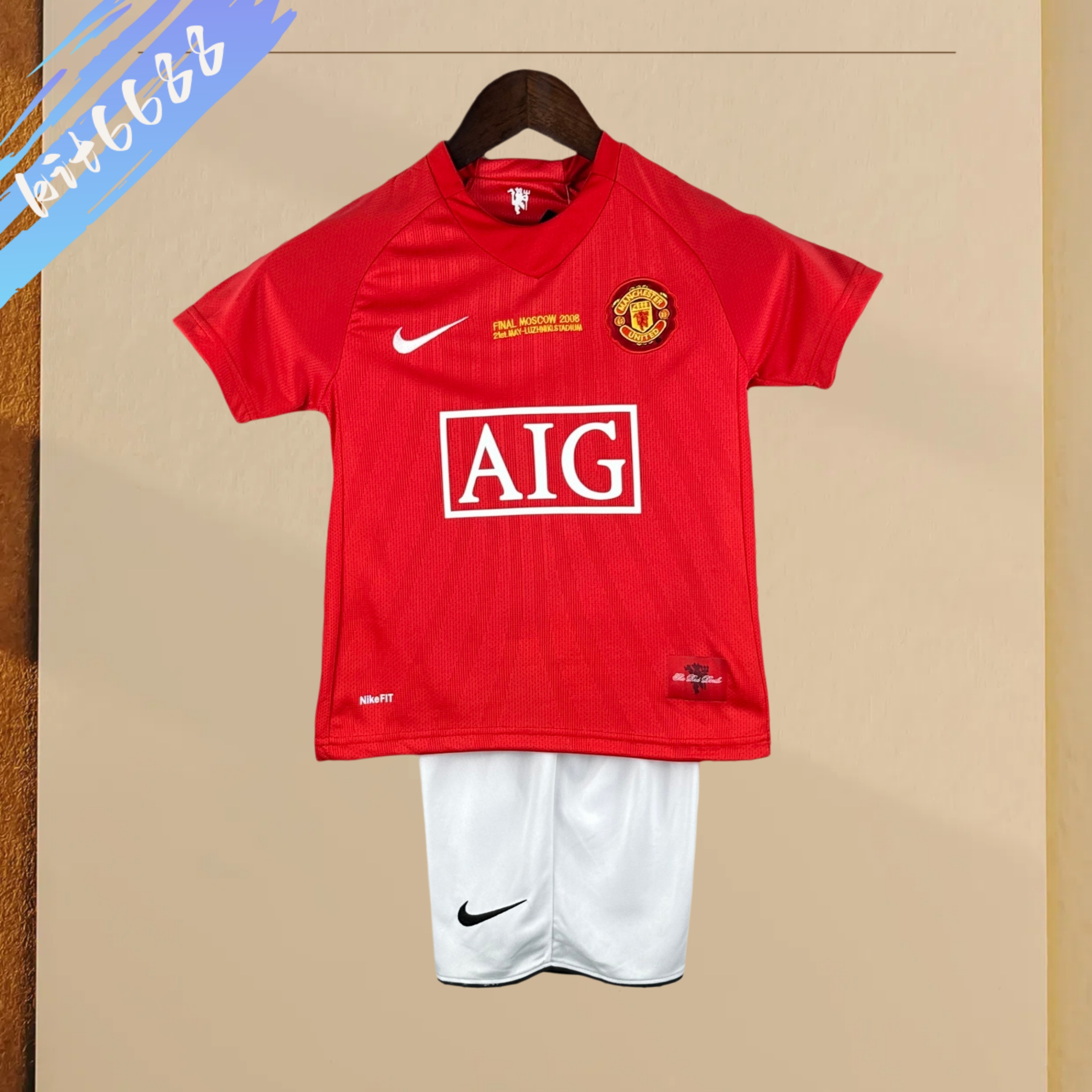 07/08 Manchester United home Champions League version ground Retro Football Soccer Kids Kit