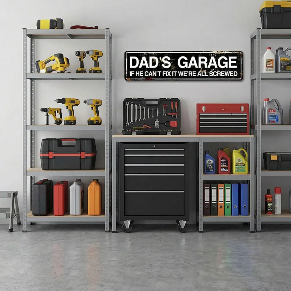 Dad's Garage Metal Tin Sign, Novelty Street Sign, Home Decor, Decorative Plaque, Decorative Wall Sign for Home Farmhouse Garage, Living Room Decor, Home Decor Products, Vintage Garage Signs