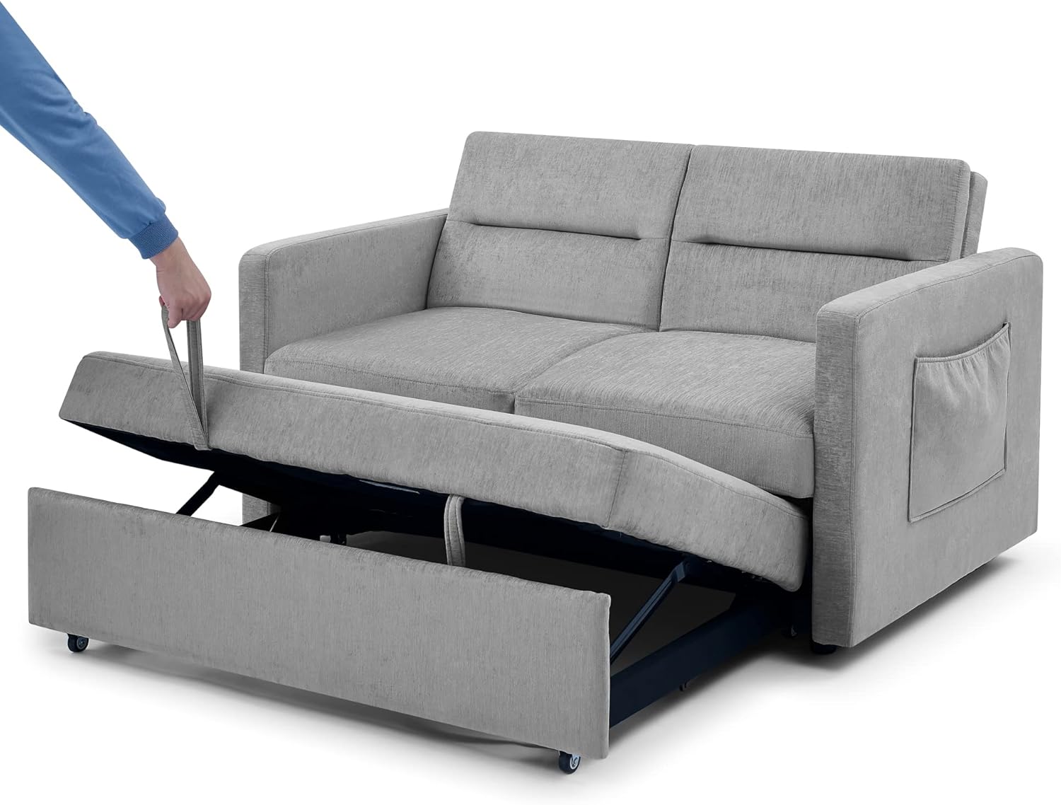 Merax 54.5'' Modern Convertible Sleeper Sofa Bed with Two Side Pockets. Velvet Sofa w/Pull-Out Bed Loveseat Sofa Couch and Adjsutable Back for Living Room (Beige)