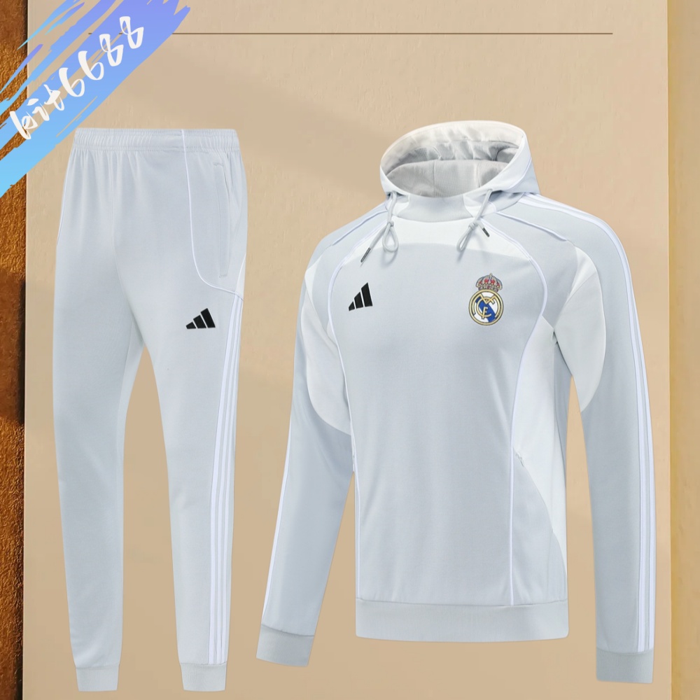 25/26 Real Madrid hoodie Full Zipper Training Suit (Adult Set)