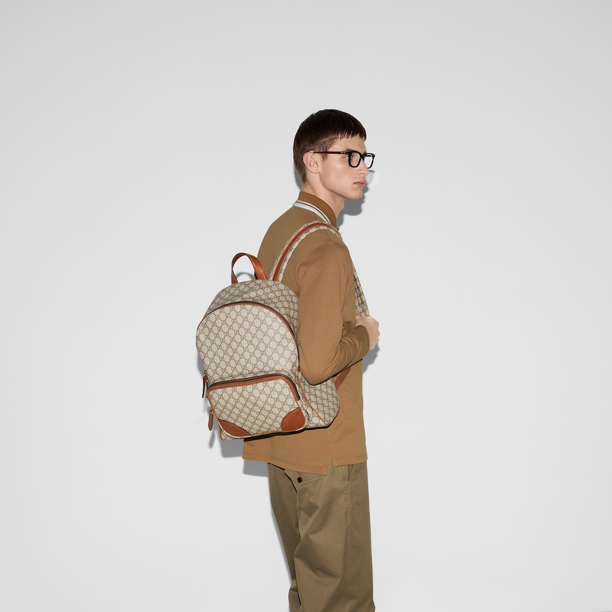 GG Emblem medium backpack Brown leather trim