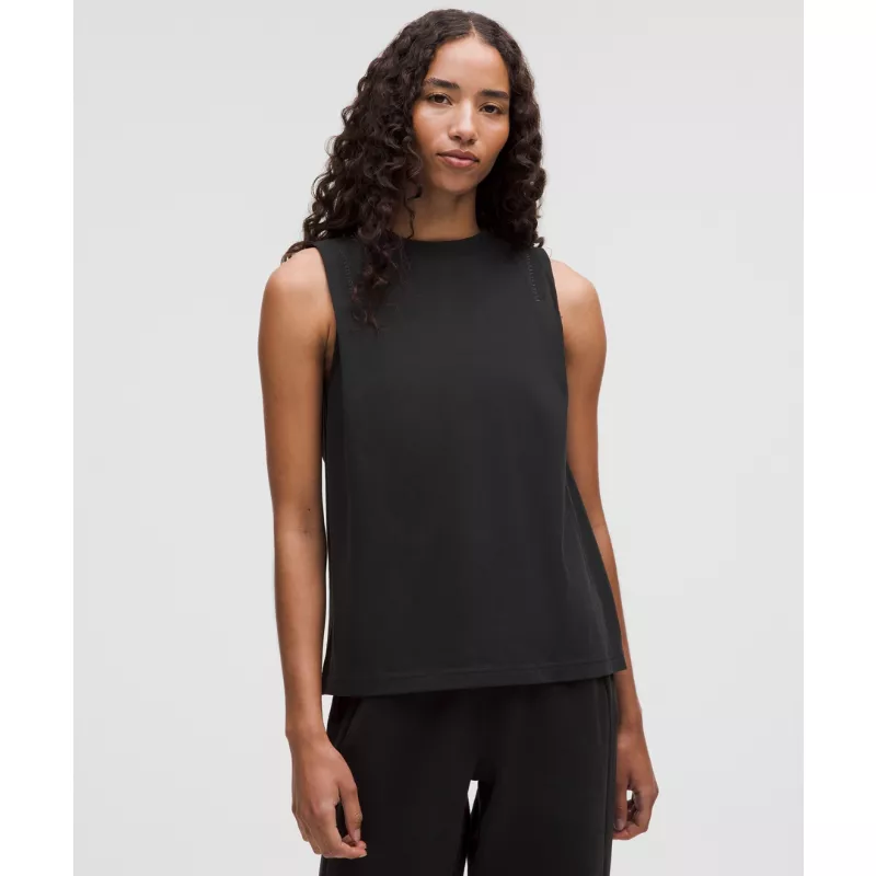 Cotton Jersey Stitch-Detail Tank Top