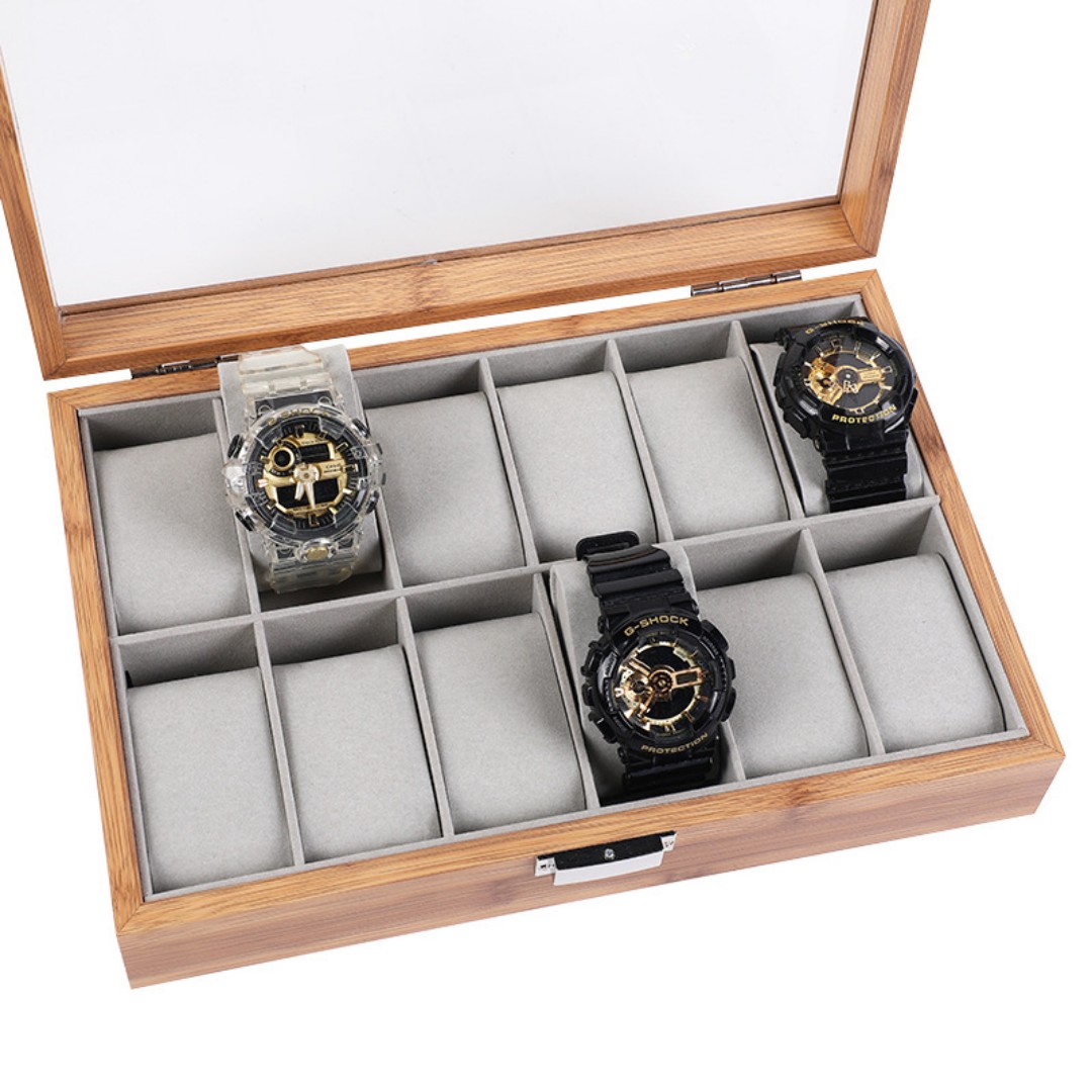 1,2,3,6,10,12 Slot Watch Cases for Men Watch Box with Large Glass Lid Lockable Wood Watch Display Case Watch Organizer Giftable Elegant Watch Holder custom logo