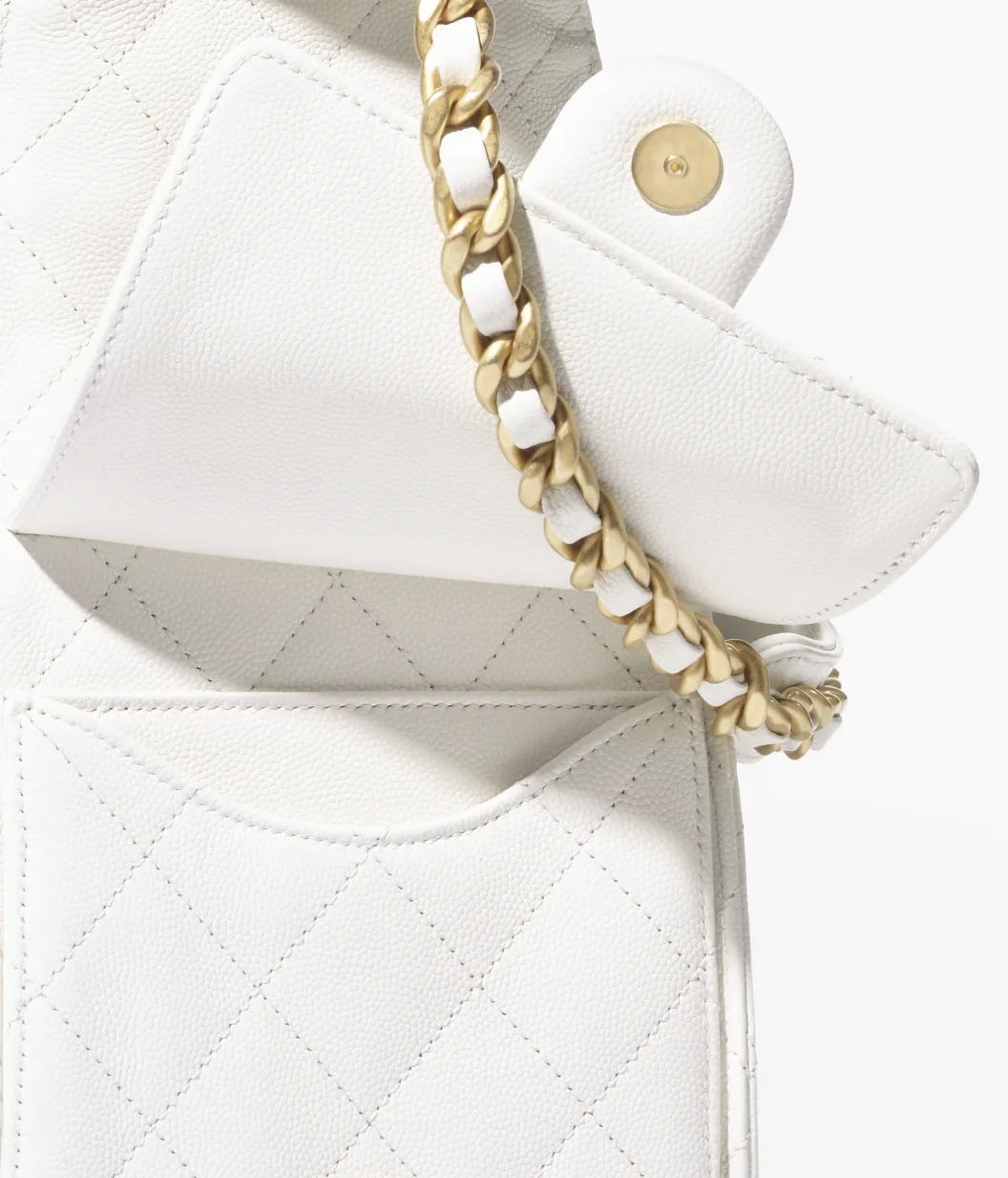 CHANEL 25 Small Handbag Grained Calfskin & Gold-Tone Metal White