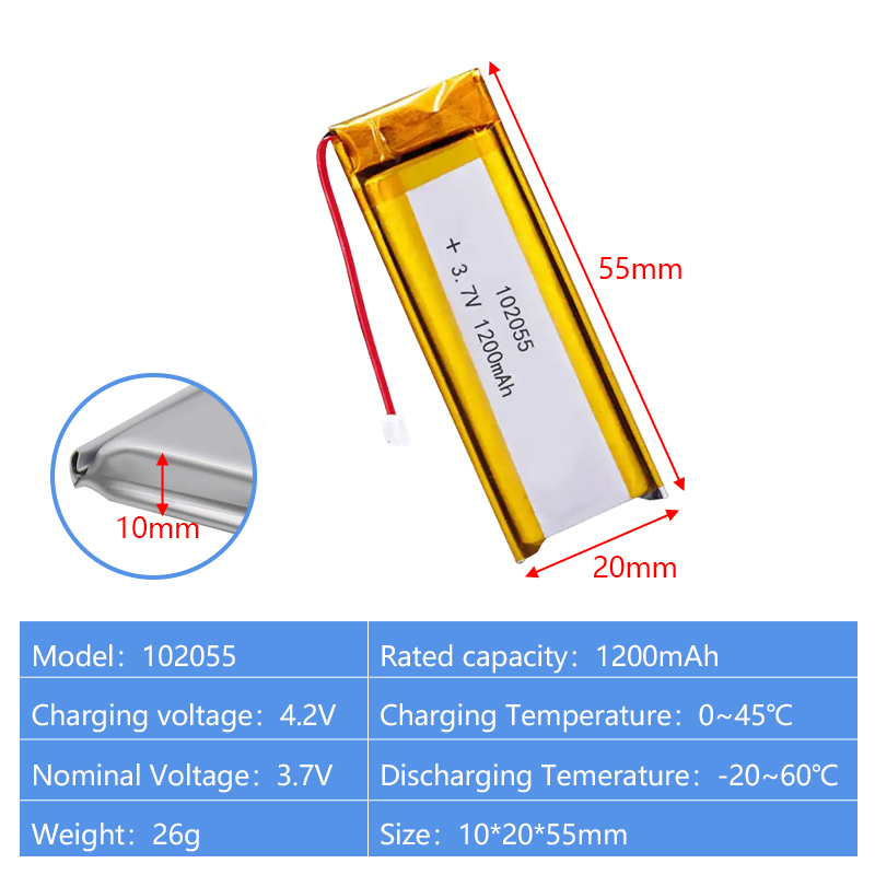 Pouch Lithium Ion Batteries 101550 102050 3.7v800mAh 1000mAh