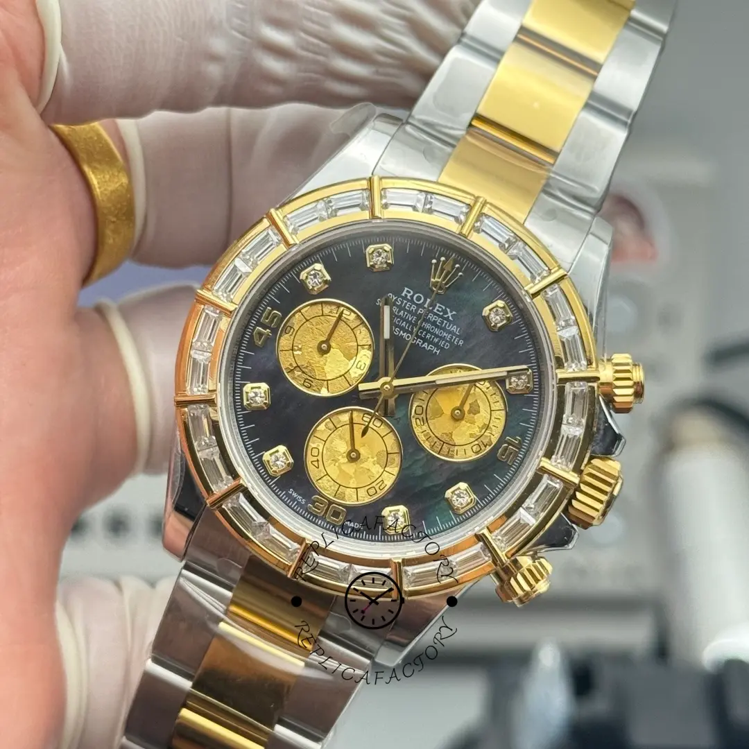 Rolex Daytona Cosmograph 116568BR Replica 40 Yellow Gold Black MOP Dial