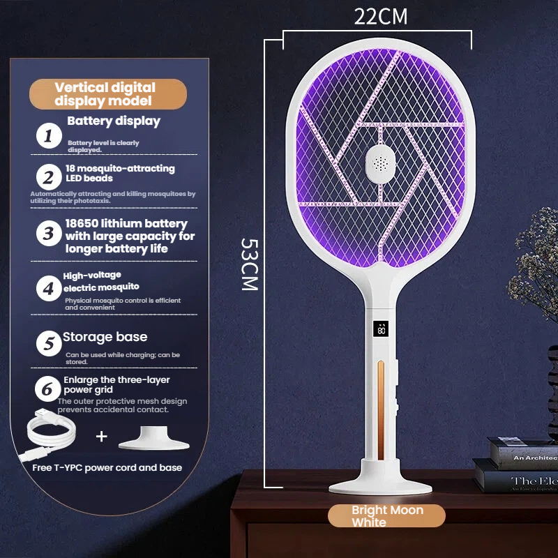 New Folding Electric Mosquito Swatter, Rechargeable Lithium Battery High-Power Electric Shock Mosquito Killer Lamp