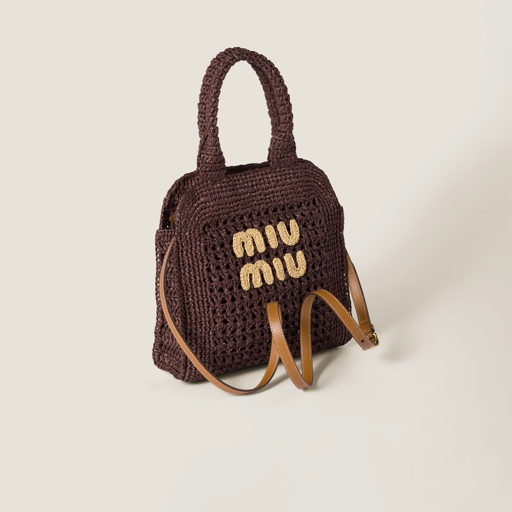 Raffia-effect woven tote bag Cocoa Brown/Natural