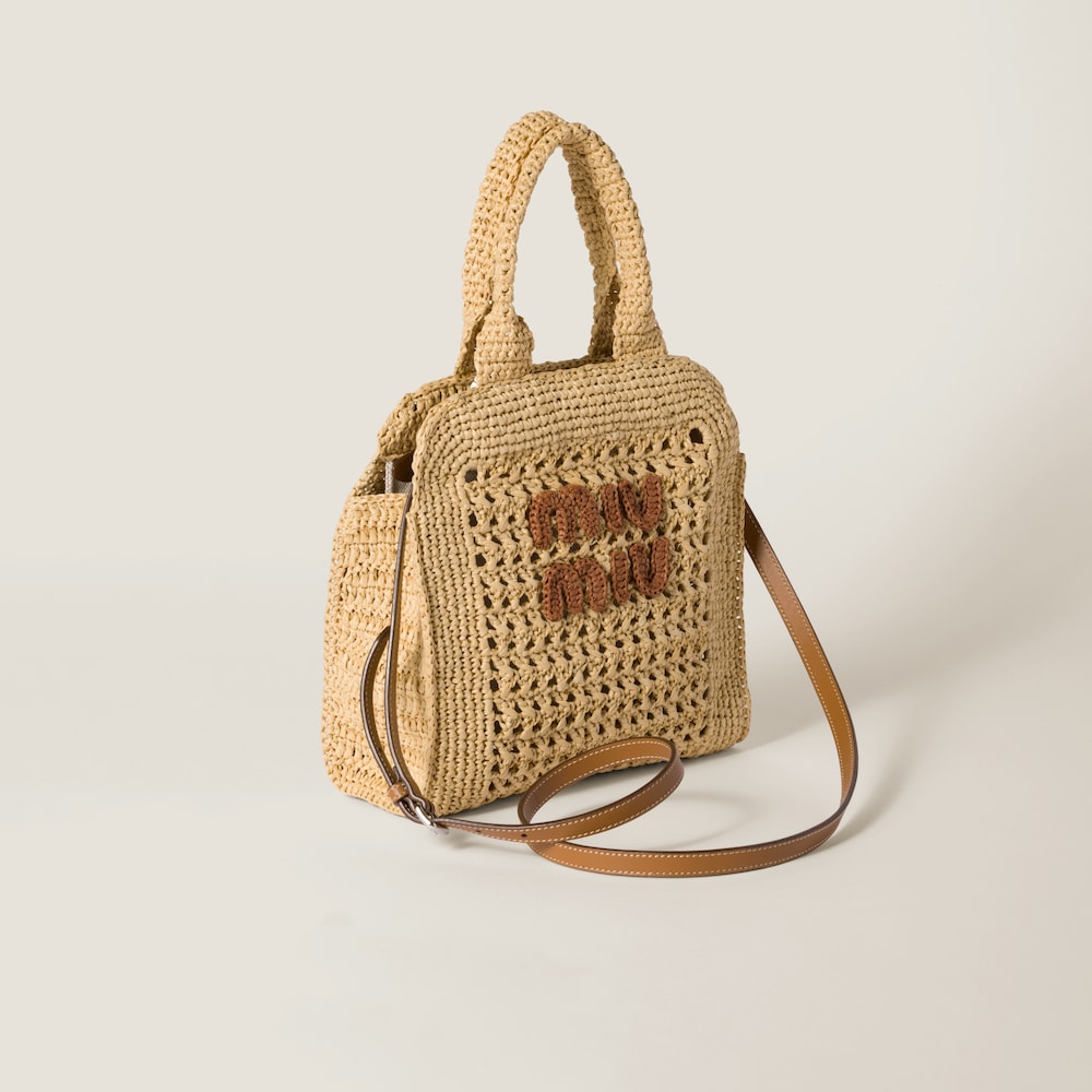 Raffia-effect woven tote bag Beige/Cognac